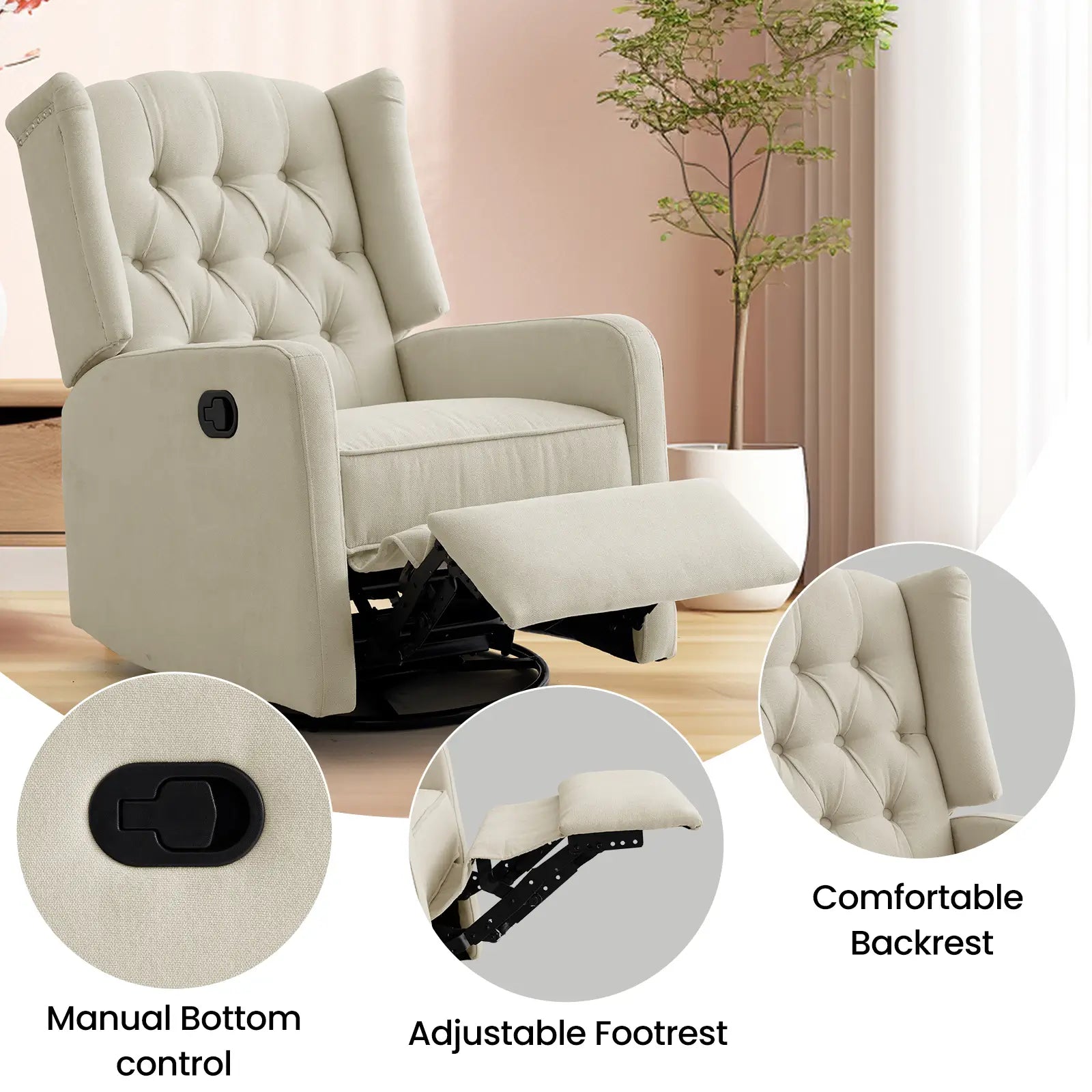 Swivel Rocker Recliner Chair#Color_Beige
