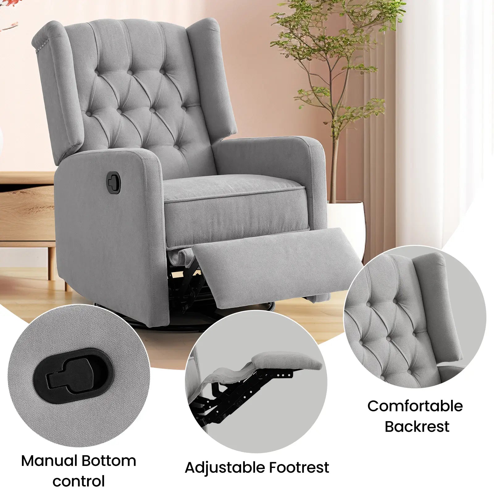 Swivel Rocker Recliner Chair#Color_Gray
