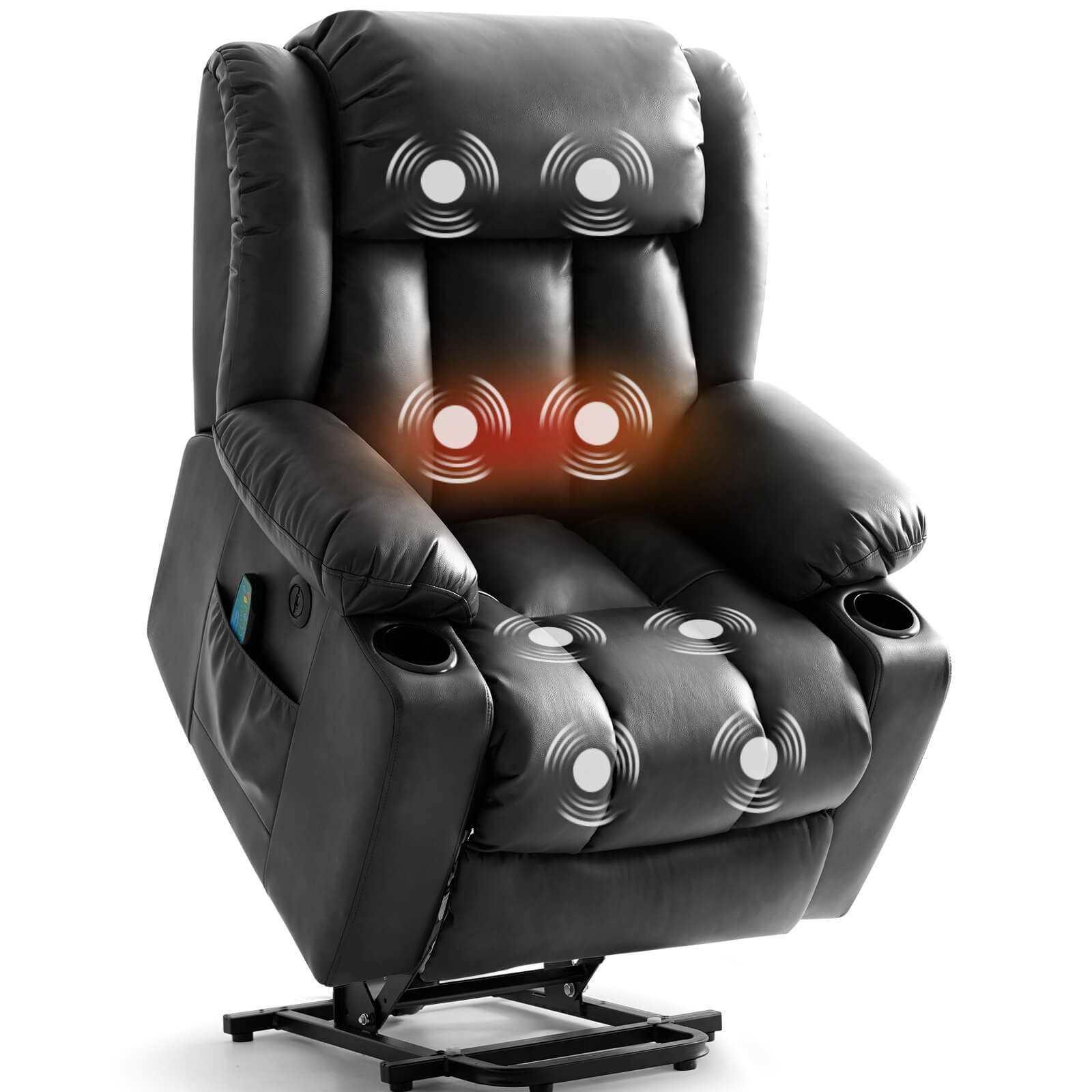 Large Lift Recliner Chair with Heat and Massage#Color_Black