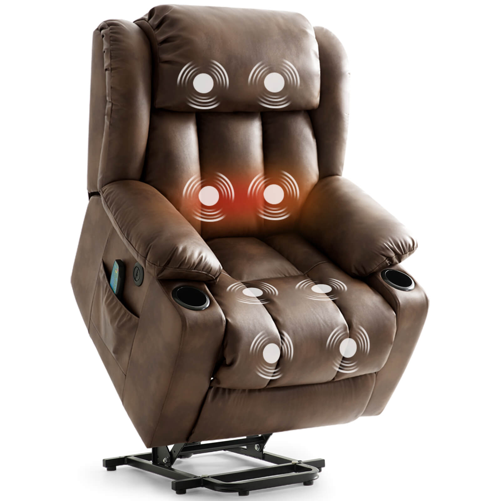 Large Lift Recliner Chair with Heat and Massage lift mechanism#Color_Light Brown