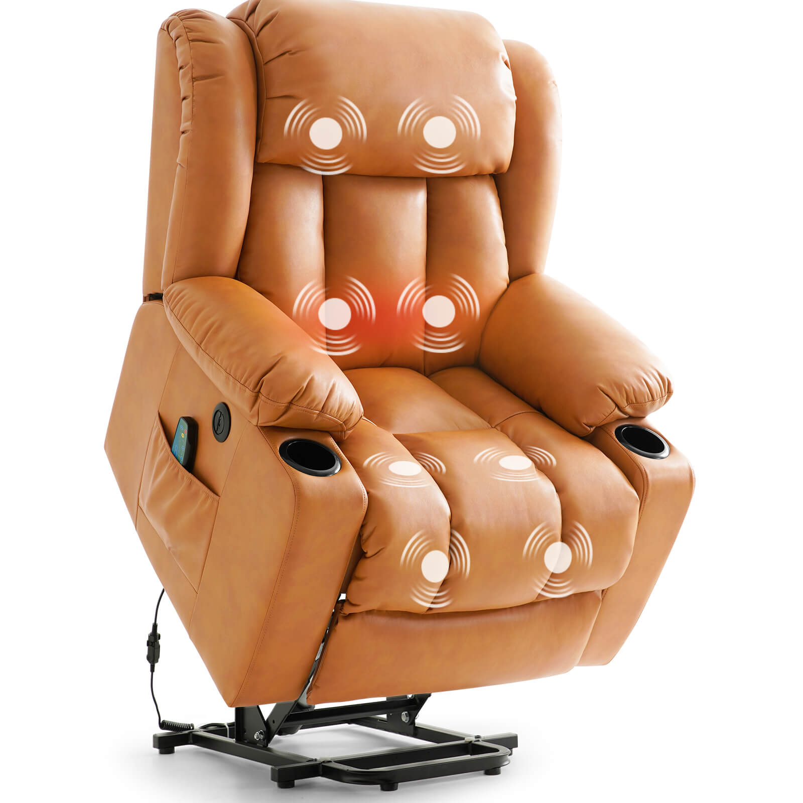 Large Lift Recliner Chair with Heat and Massage#Color_Orange