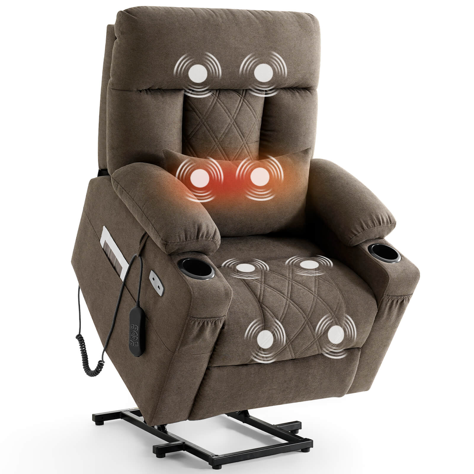 Three Motor Power Lift Recliner Chair with Adjustable Headrest -Brown#Color_Brown