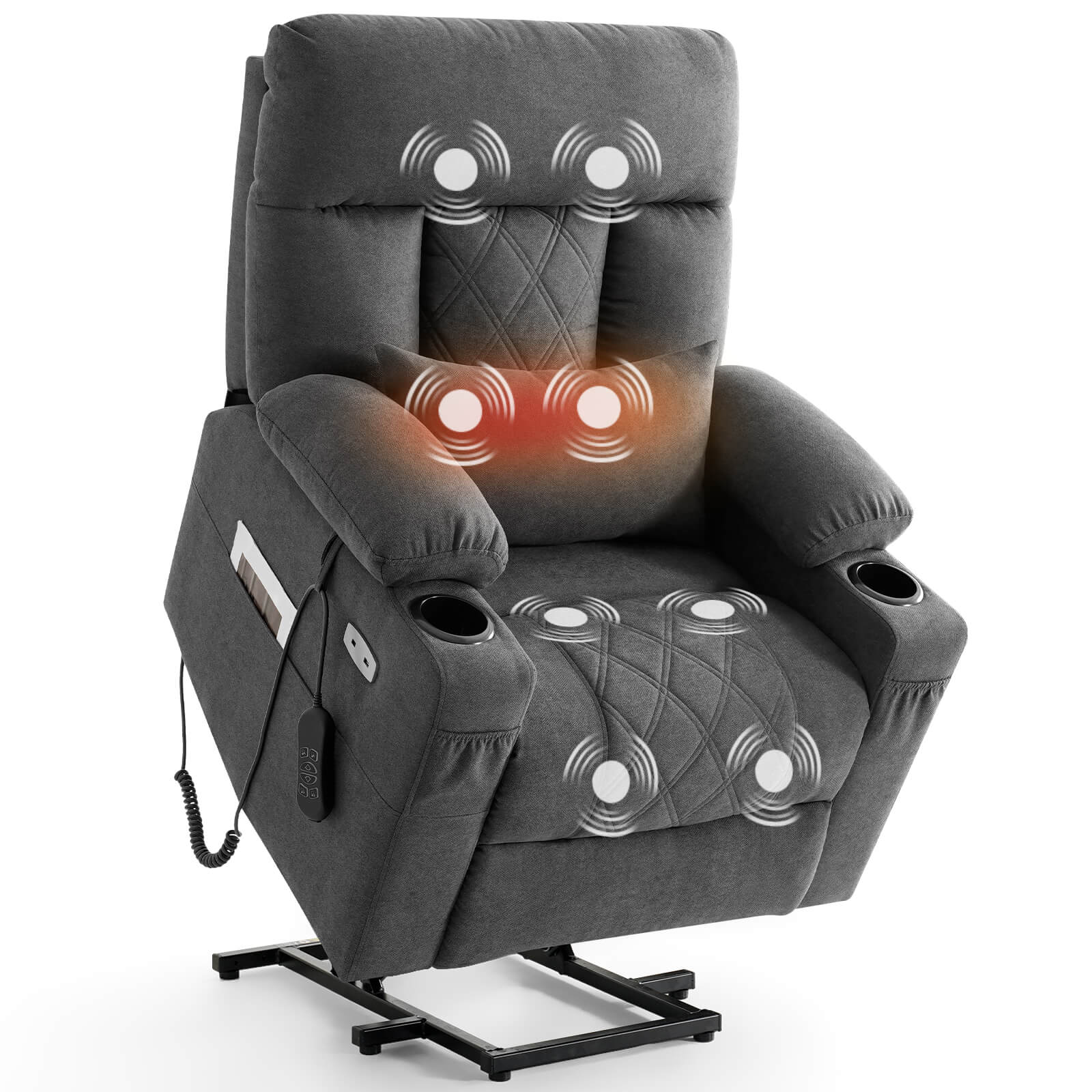 Three Motor Power Lift Recliner Chair with Adjustable Headrest -Grey#Color_Grey