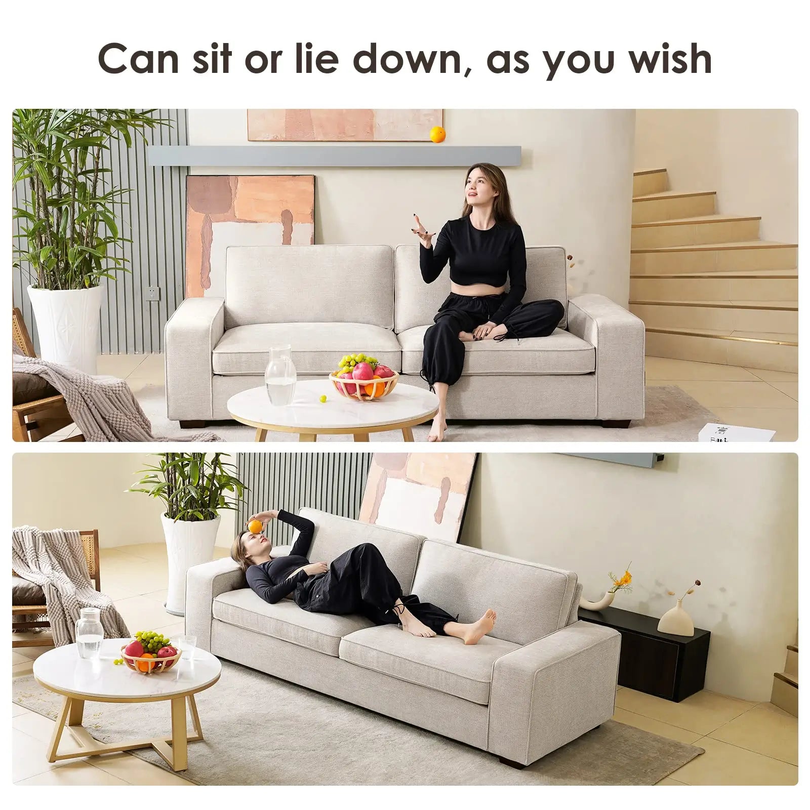 Modern Sofas Couches Solid Wood Frame#Color_Beige#Size_71.25 inches