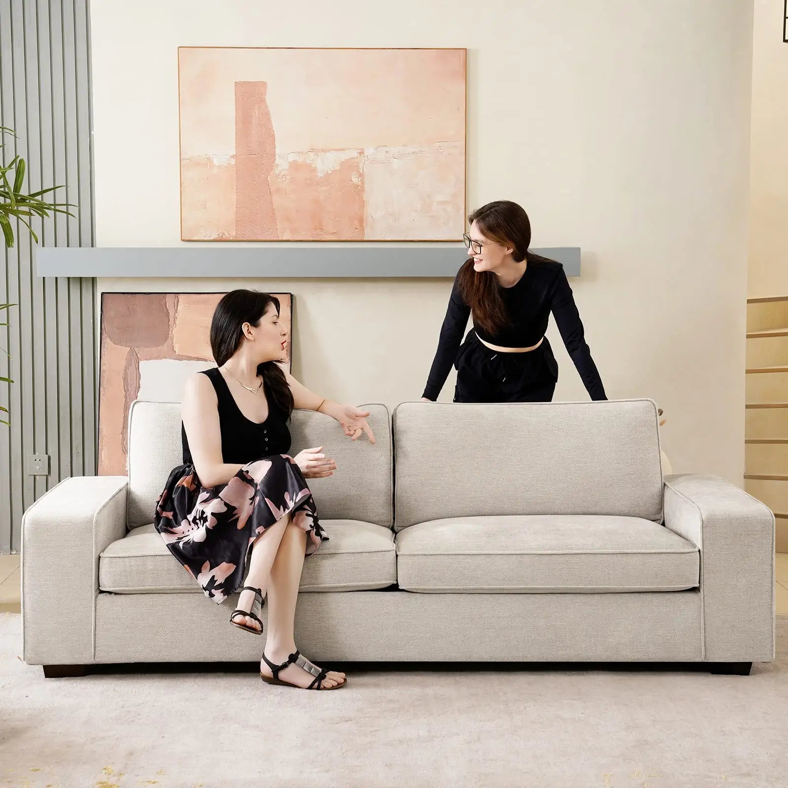 Modern Sofas Couches Solid Wood Frame#Color_Beige#Size_71.25 inches
