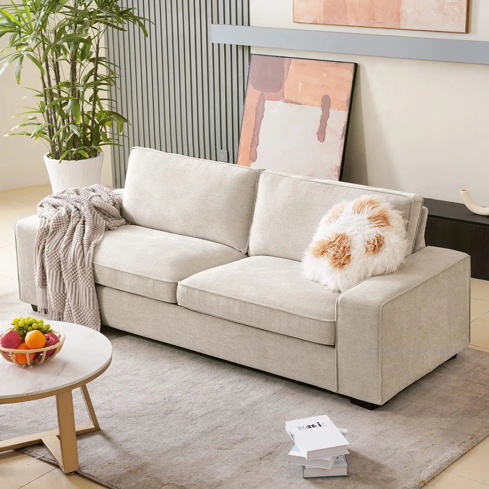 Modern Sofas Couches Solid Wood Frame#Color_Beige#Size_71.25 inches