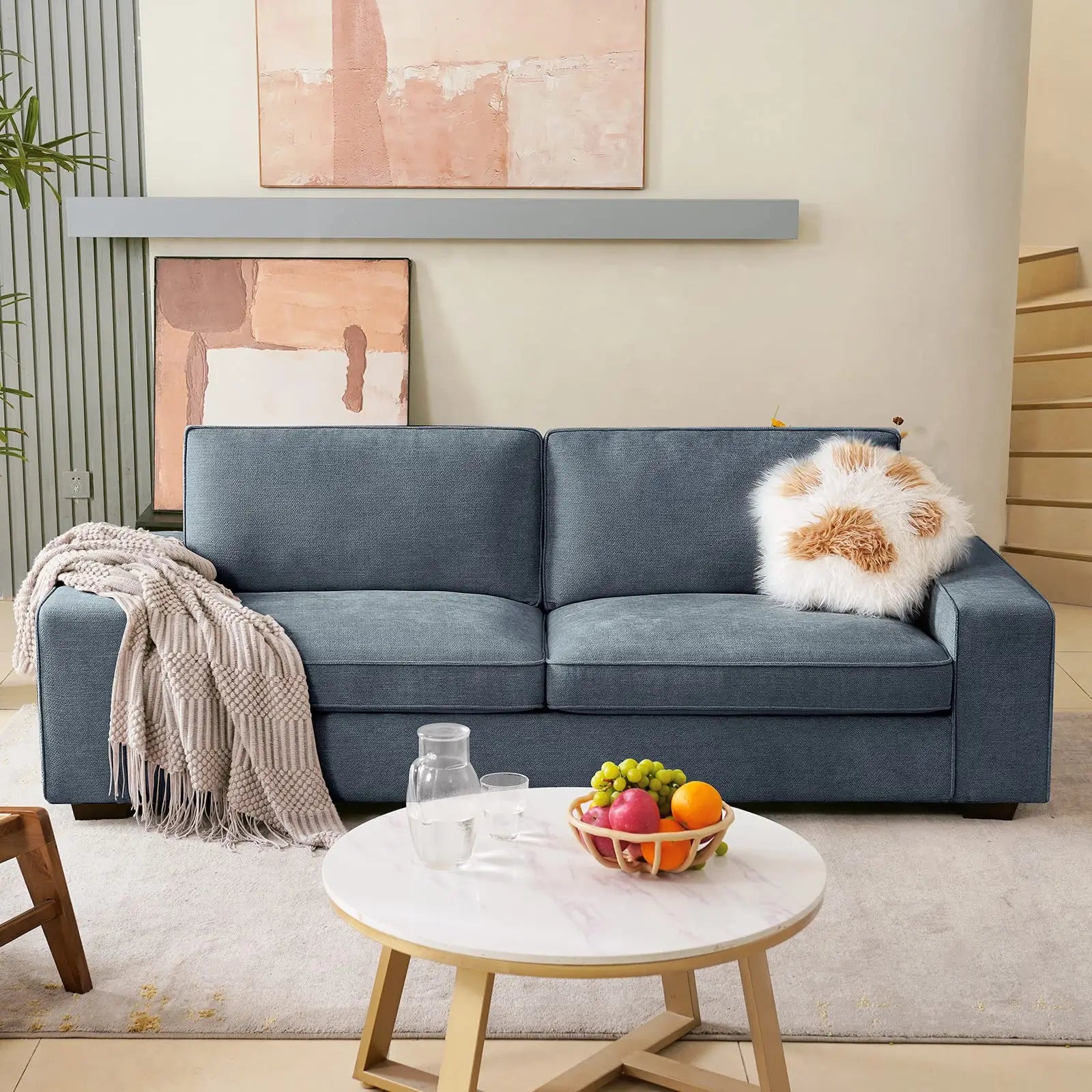 Modern Sofas Couches Solid Wood Frame#Color_Blue#Size_71.25 inches