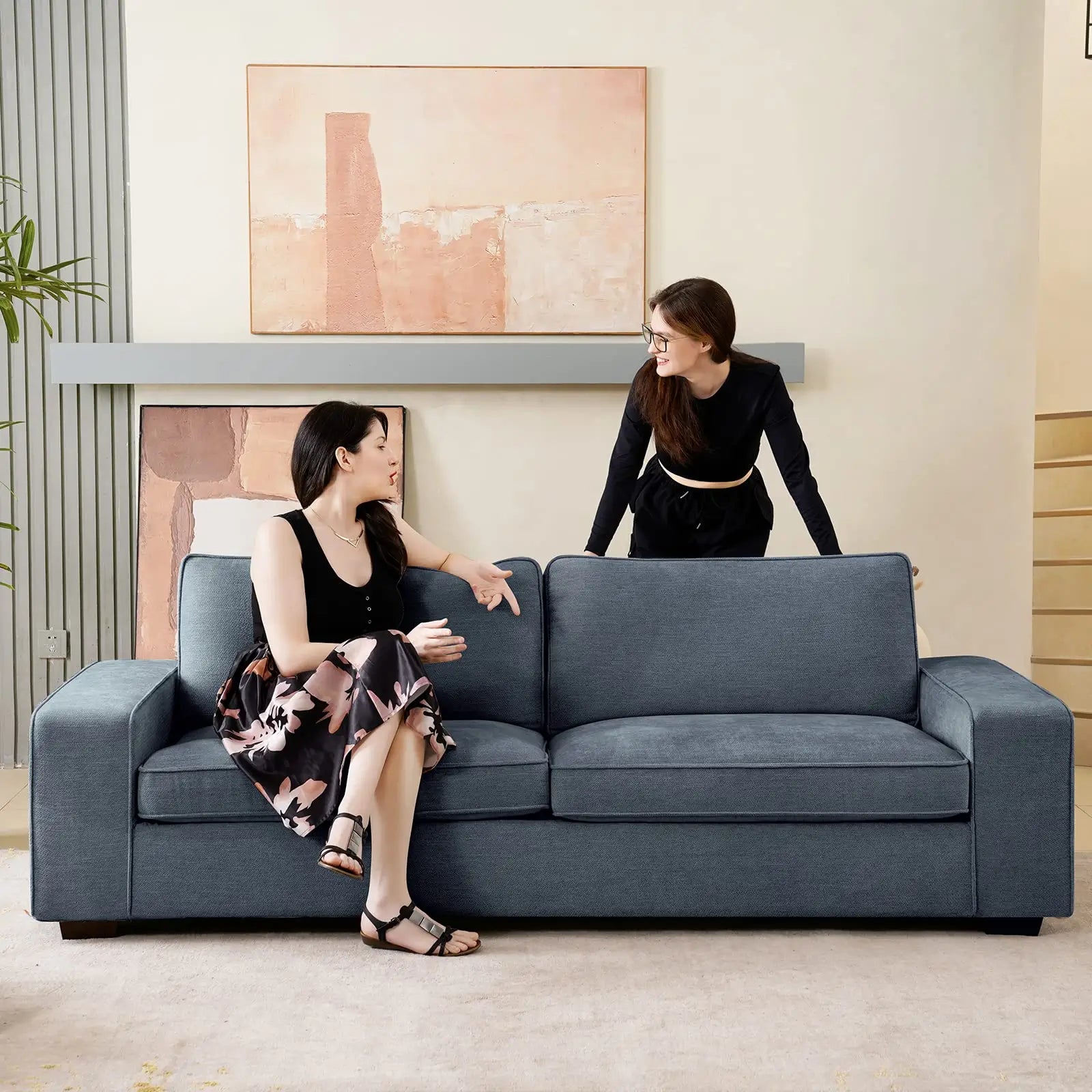 Modern Sofas Couches Solid Wood Frame#Color_Blue#Size_71.25 inches