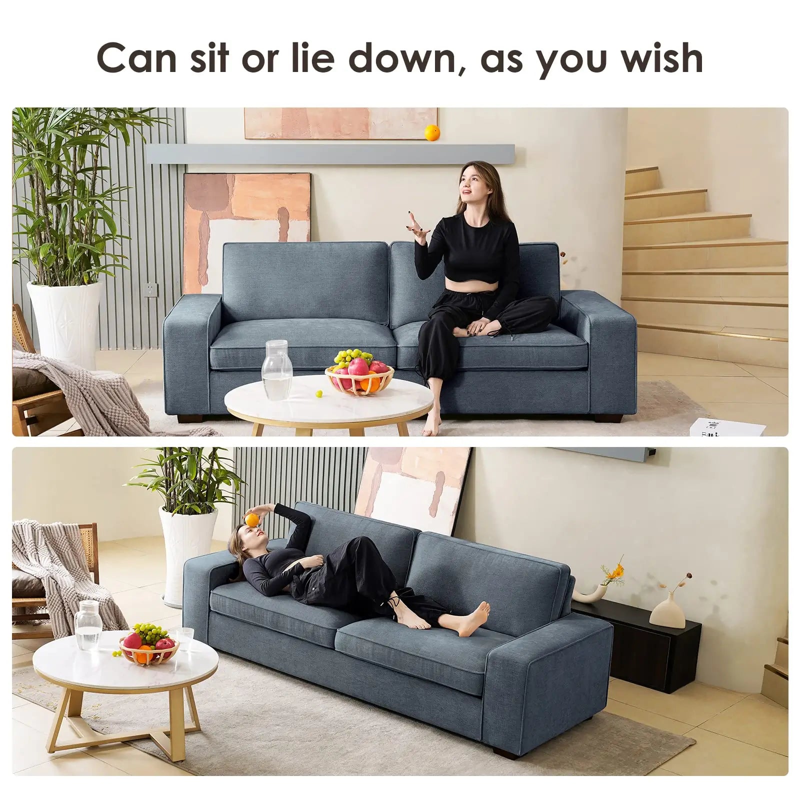 Modern Sofas Couches Solid Wood Frame#Color_Blue#Size_71.25 inches