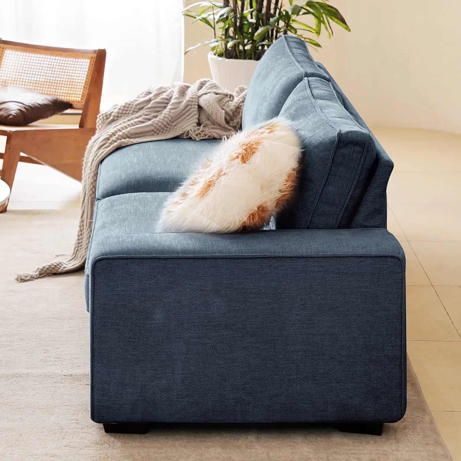 Modern Sofas Couches Solid Wood Frame Side View#Color_Blue#Size_71.25 inches