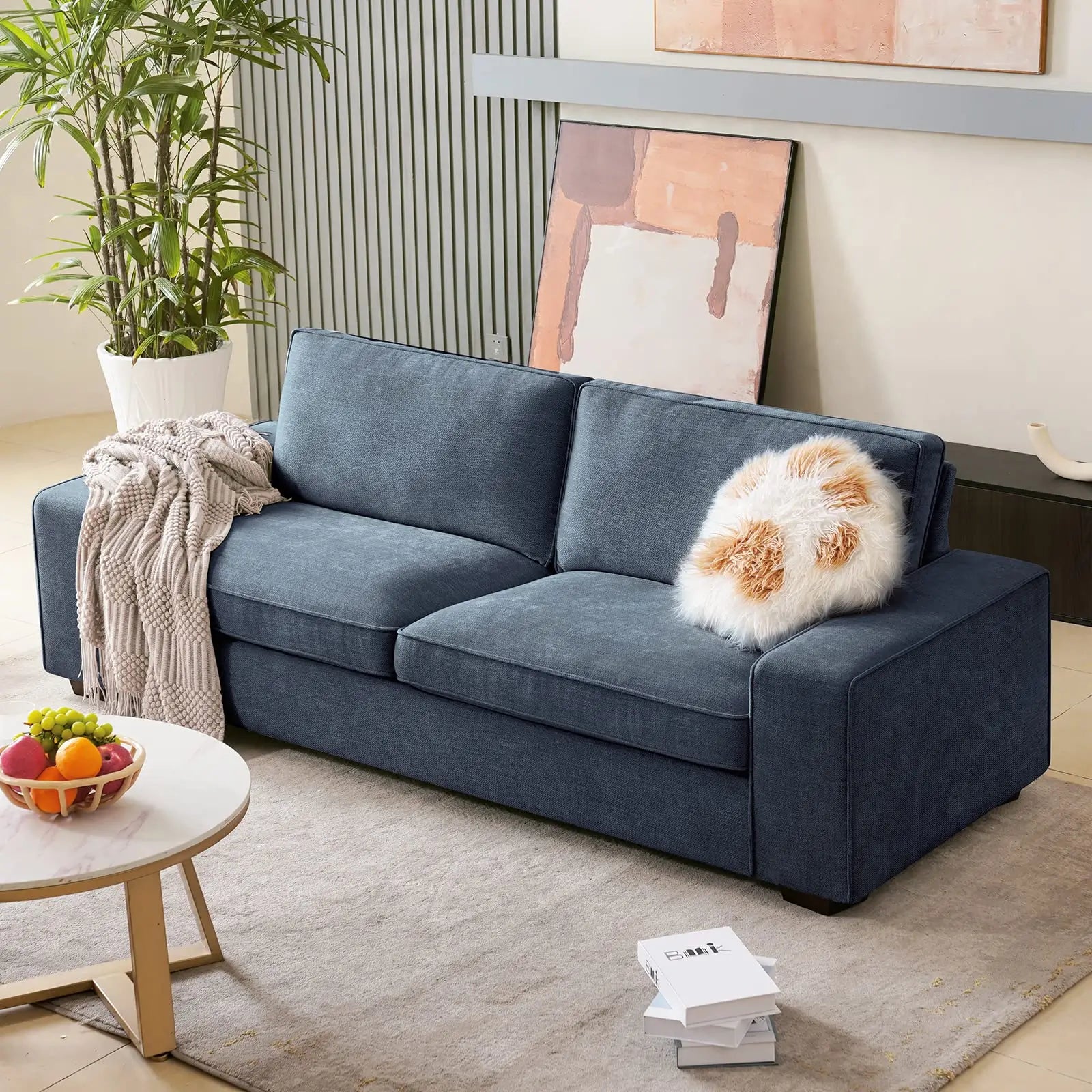 Modern Sofas Couches Solid Wood Frame#Color_Blue#Size_88.58 inches