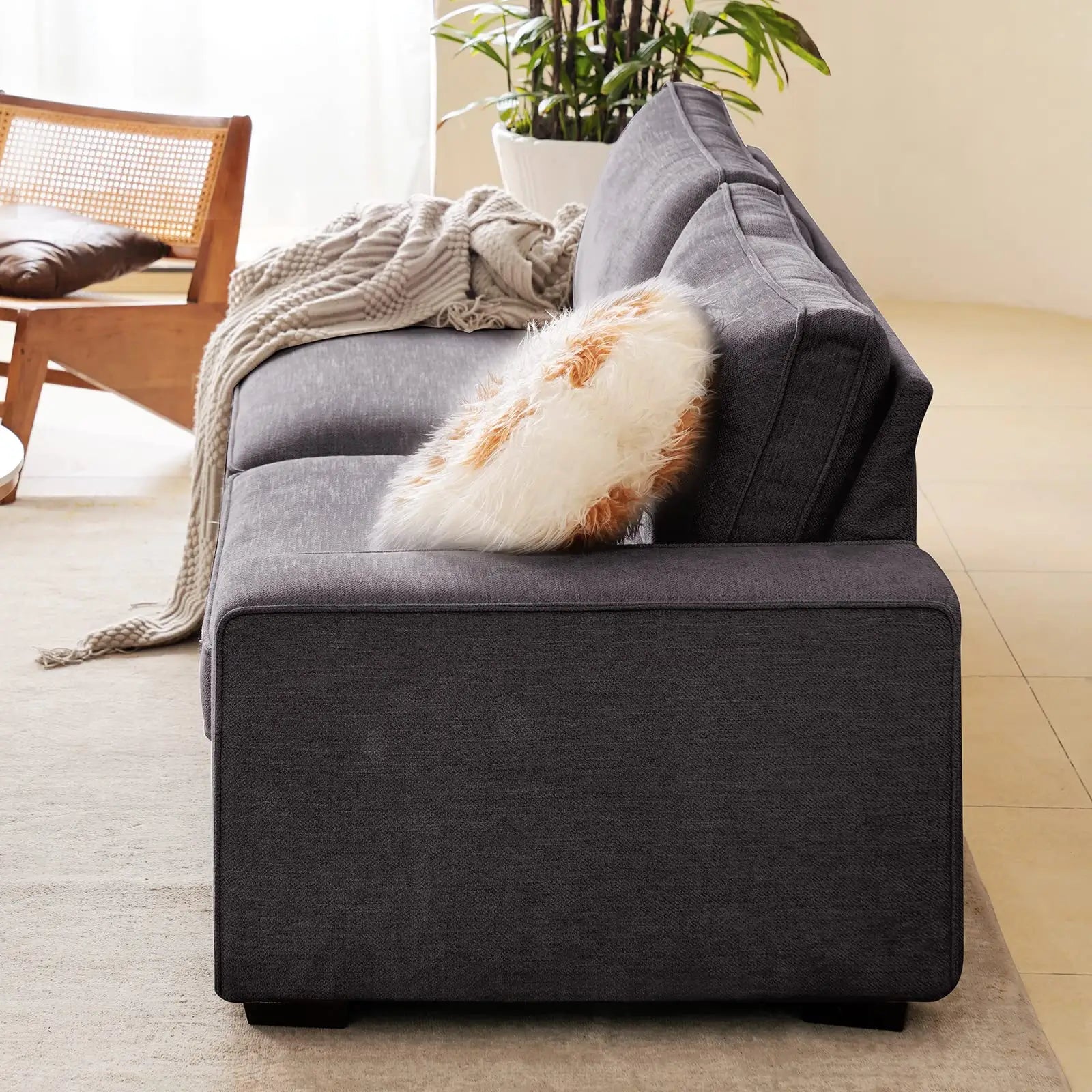 Modern Sofas Couches Solid Wood Frame#Color_Dark Grey#Size_71.25 inches