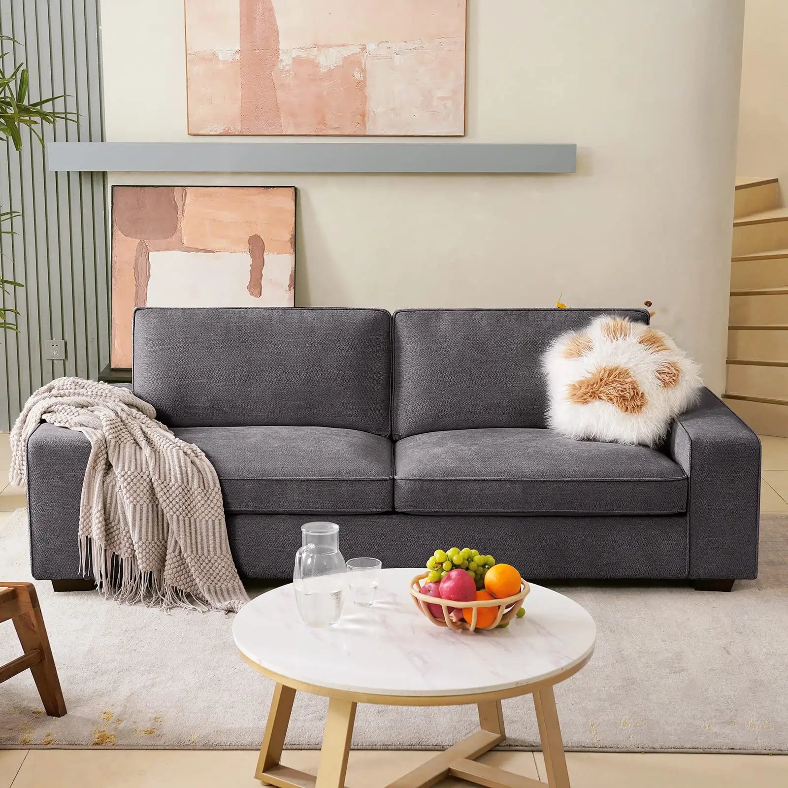 Modern Sofas Couches Solid Wood Frame#Color_Dark Grey#Size_88.58 inches