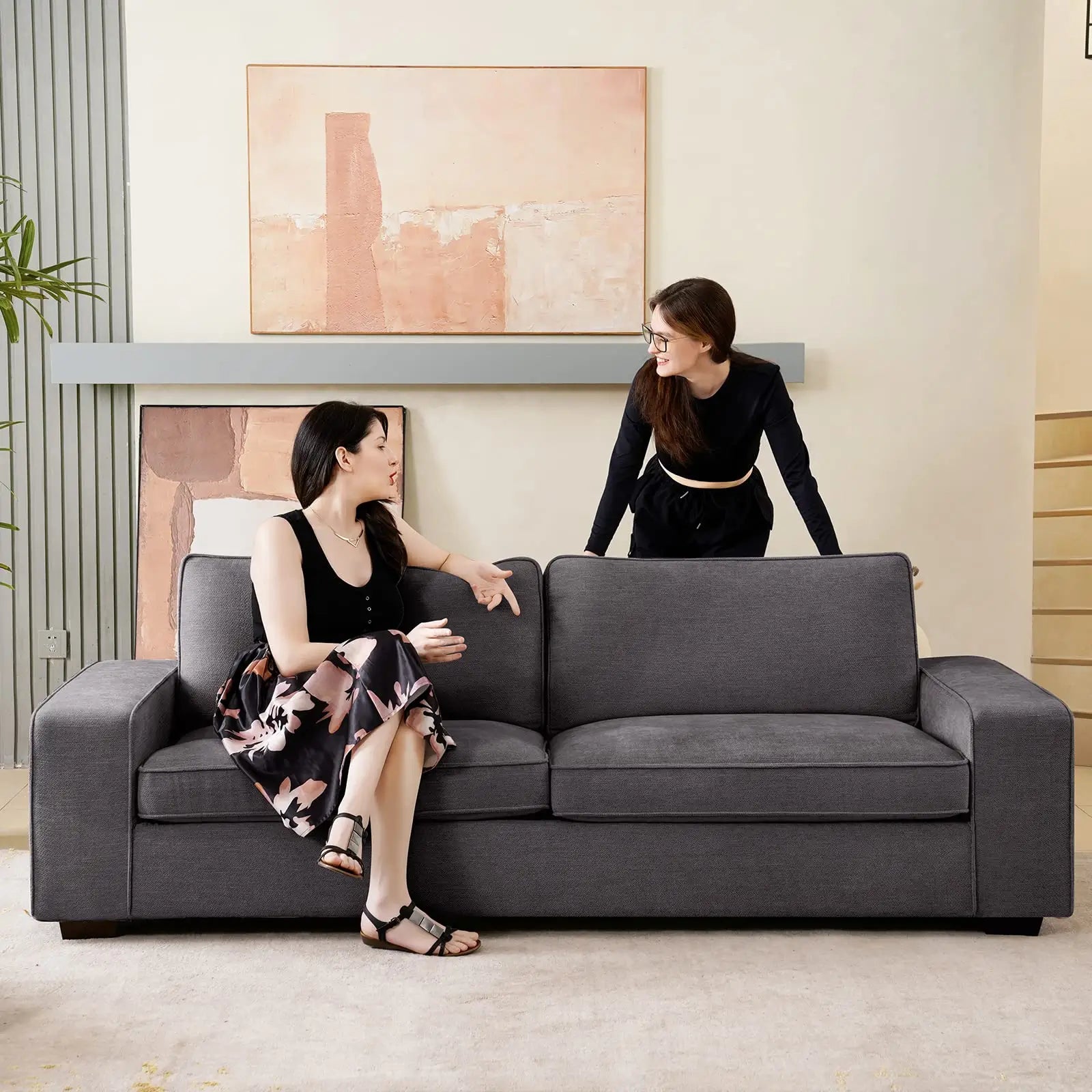 Modern Sofas Couches Solid Wood Frame#Color_Dark Grey#Size_88.58 inches