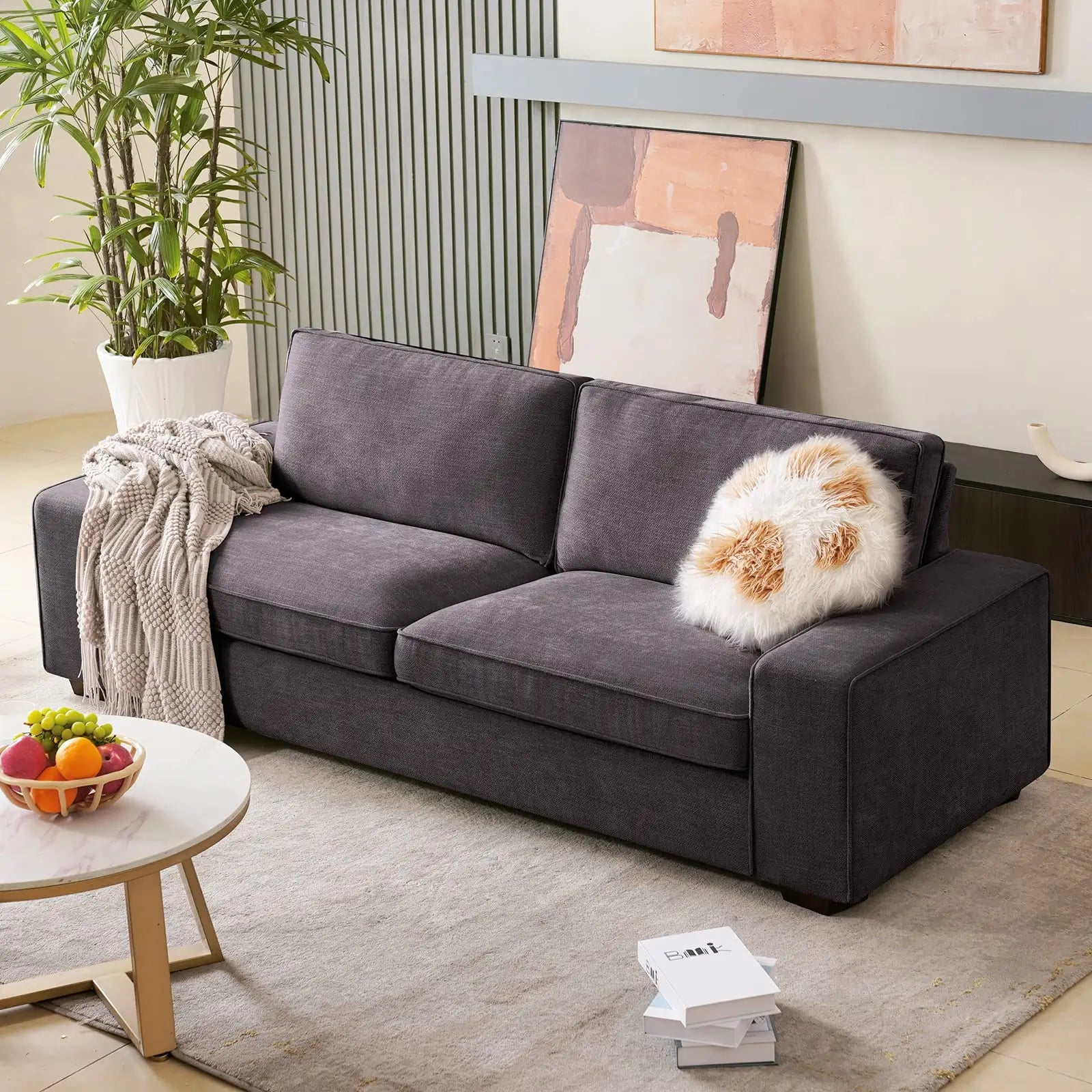 Modern Sofas Couches Solid Wood Frame#Color_Dark Grey#Size_88.58 inches