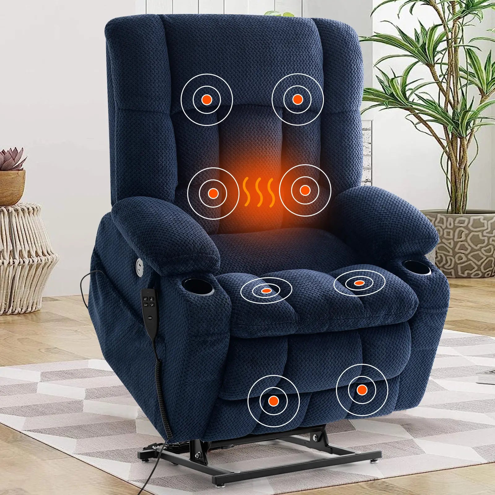 Extra Large and Wide Power Lift Recliner Chair, One-click Reset, Infinite Position#Color_Navy Blue