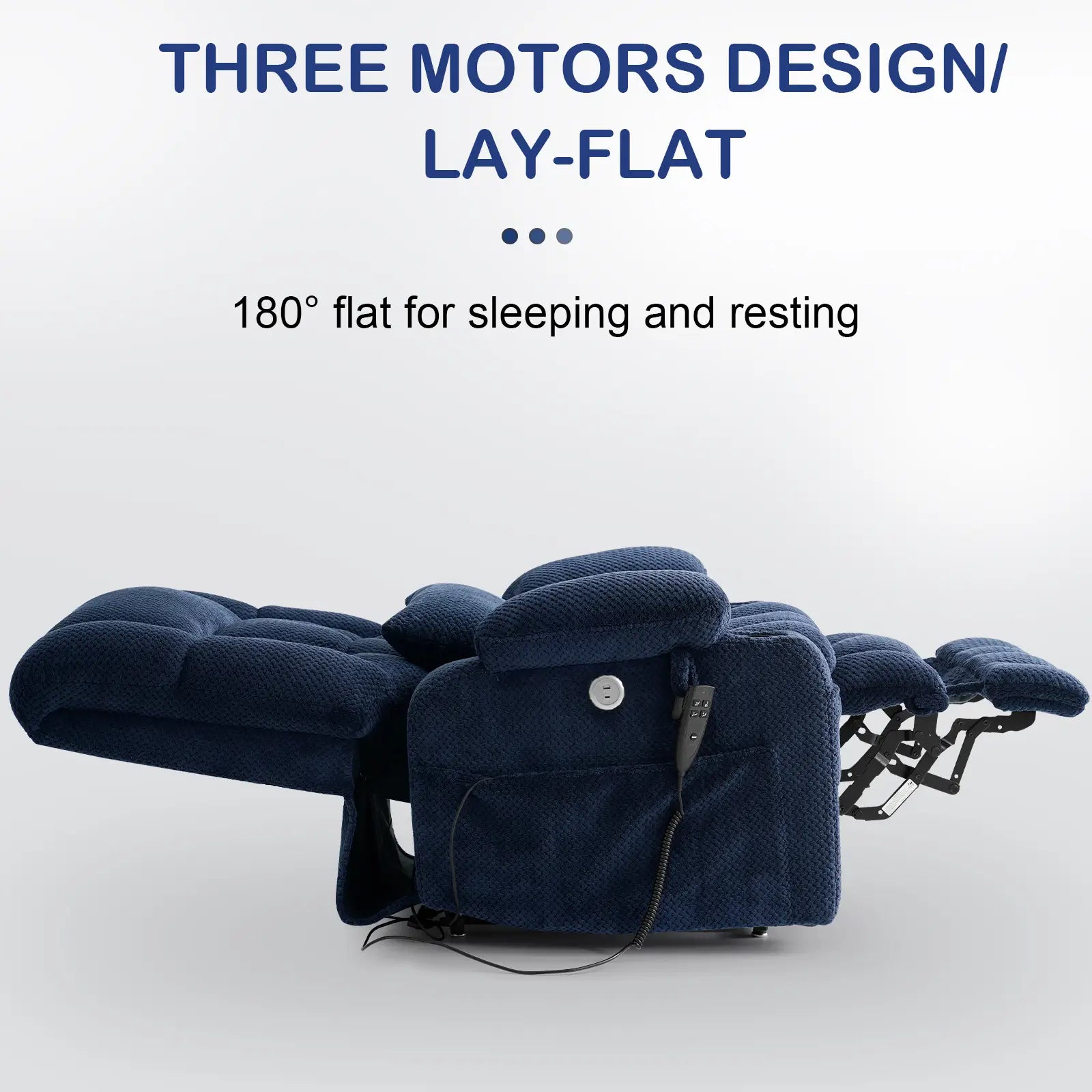 Extra Large and Wide Power Lift Recliner Chair, One-click Reset, Infinite Position 180° flat#Color_Navy Blue