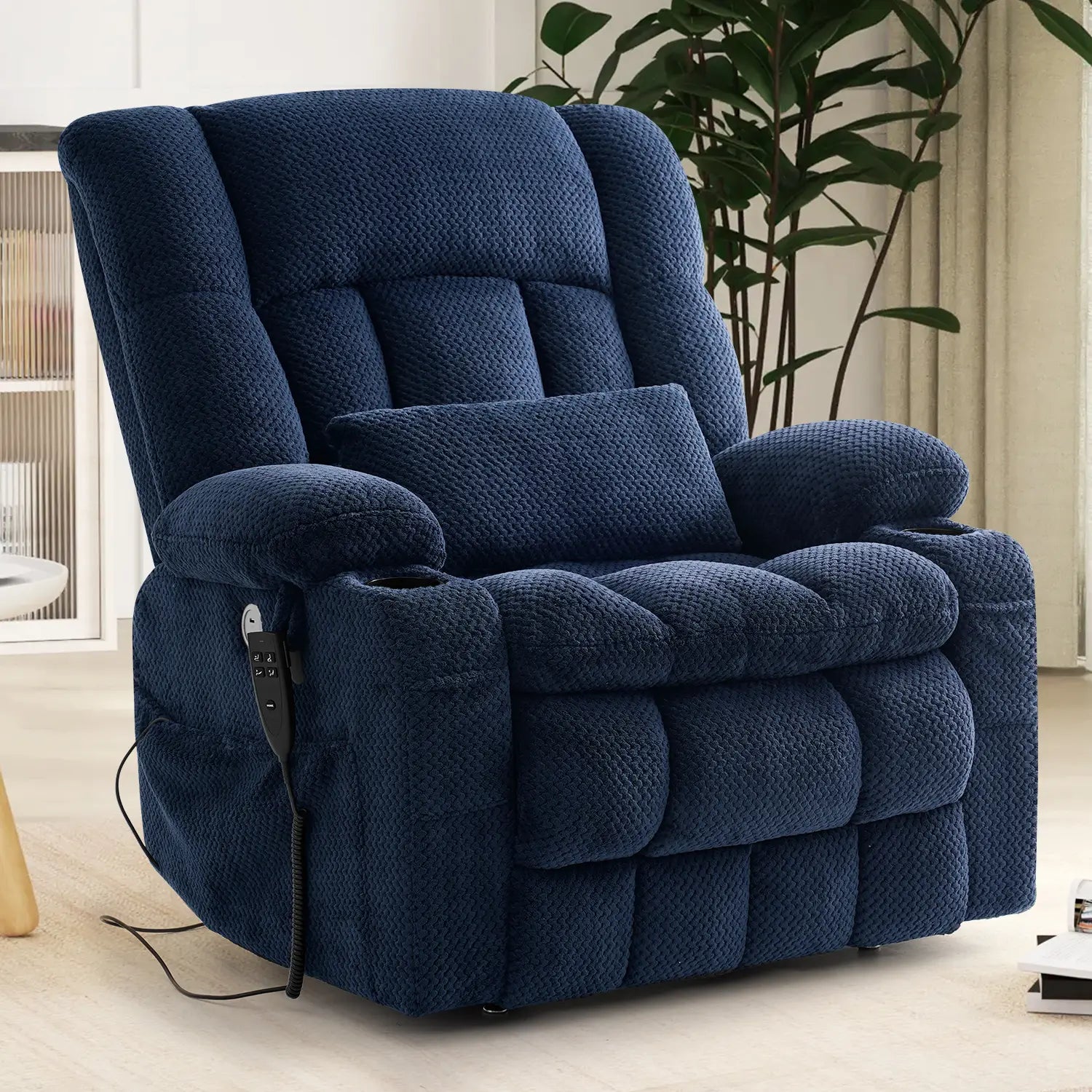 Extra Large and Wide Power Lift Recliner Chair, One-click Reset, Infinite Position Dual Motor#Color_Navy Blue