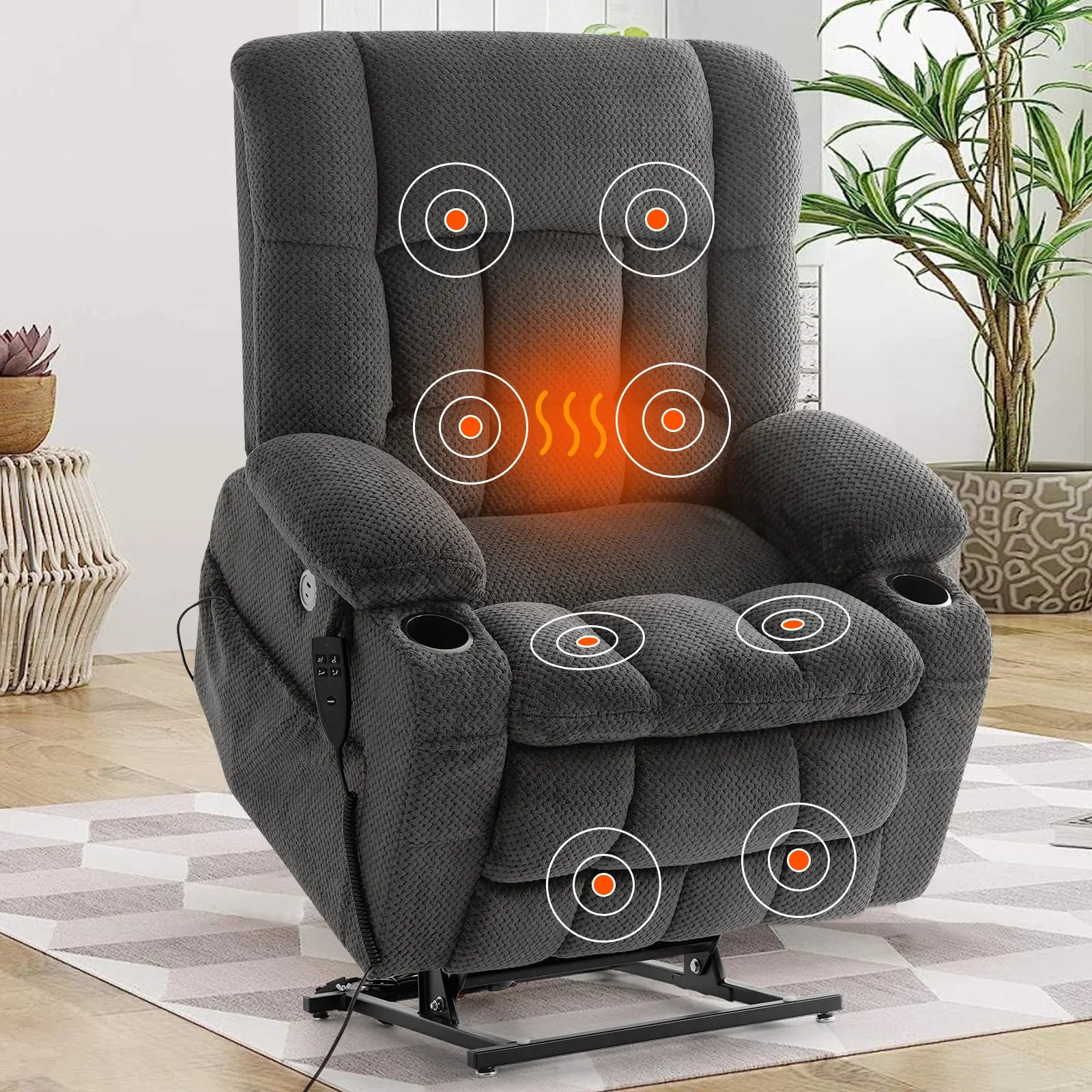 Extra Large and Wide Power Lift Recliner Chair, One-click Reset, Infinite Position#Color_Dark Gray