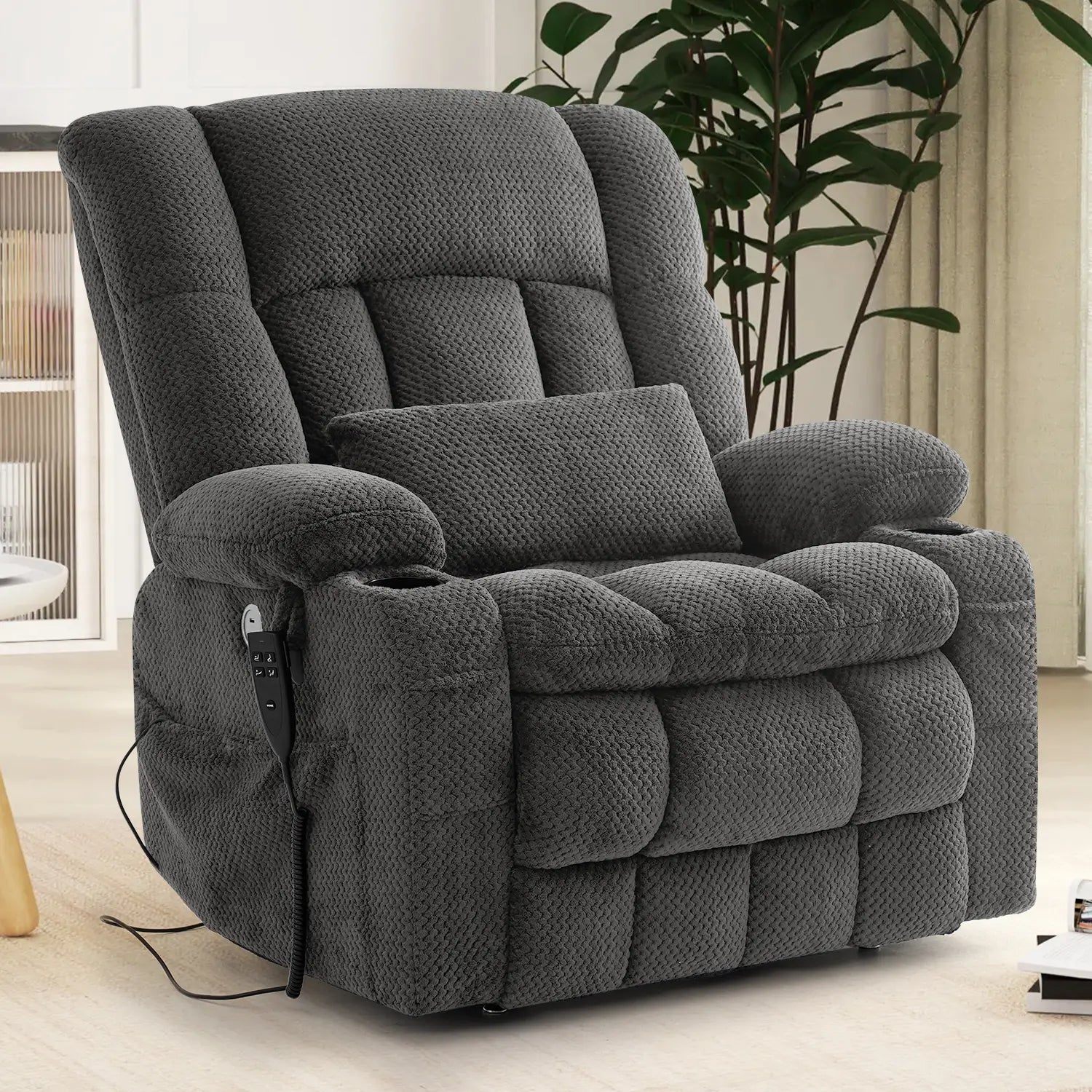 Extra Large and Wide Power Lift Recliner Chair, One-click Reset, Infinite Position Dual Motor#Color_Dark Gray