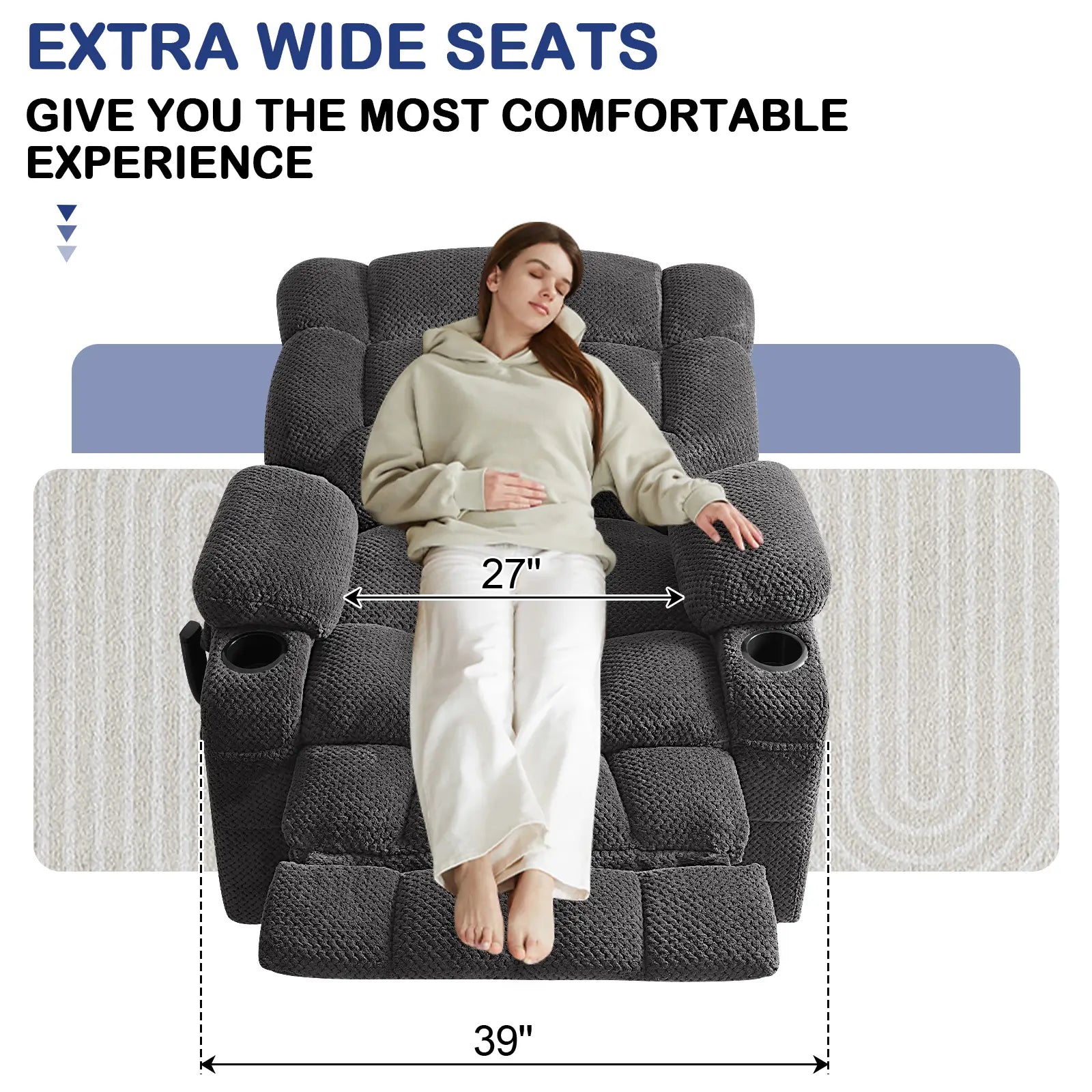 Extra Large and Wide Power Lift Recliner Chair, One-click Reset, Infinite Position 27"Extra Wide Seat#Color_Dark Gray