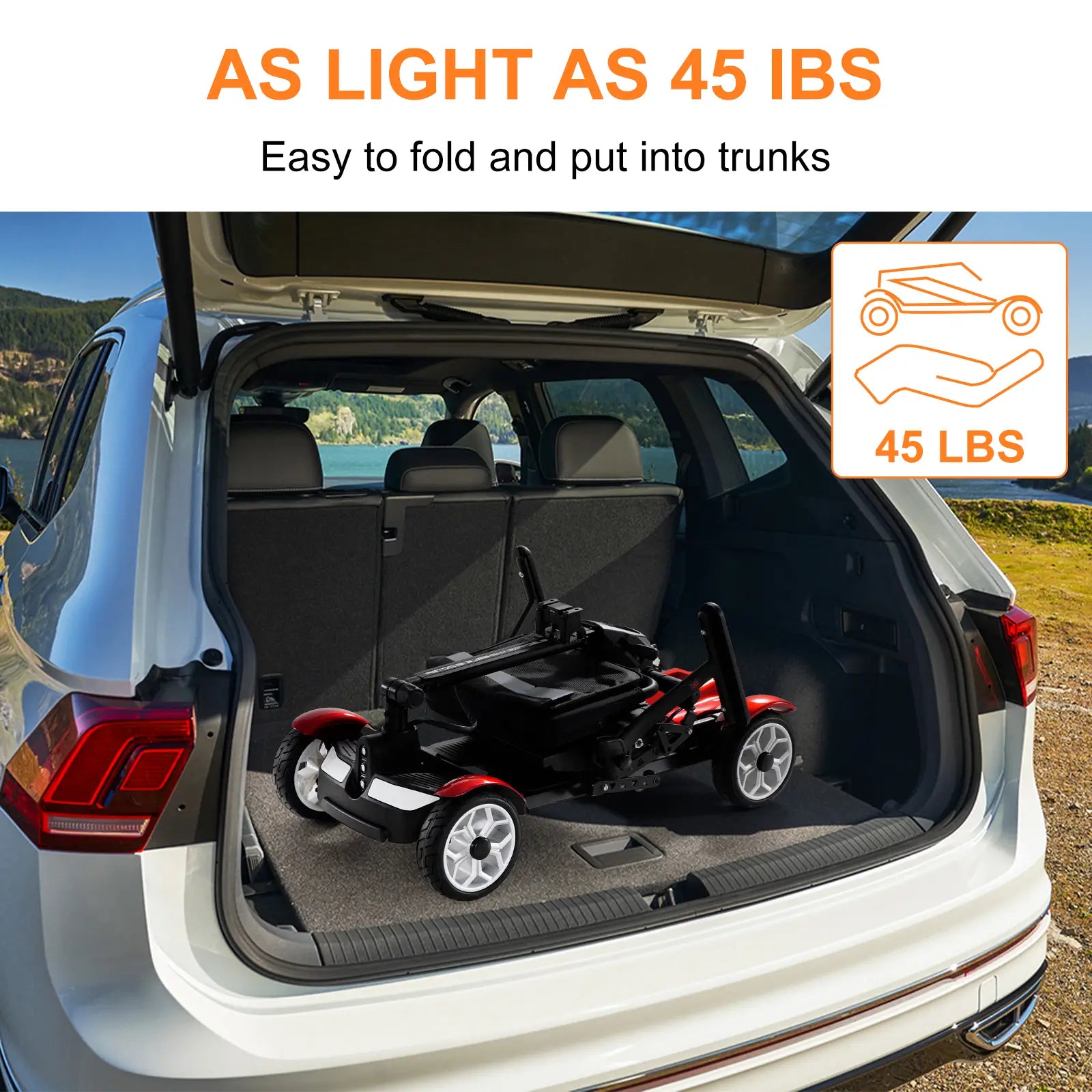 Foldable 4 Wheel Electric Mobility Scooter-Red-only 45 lbs