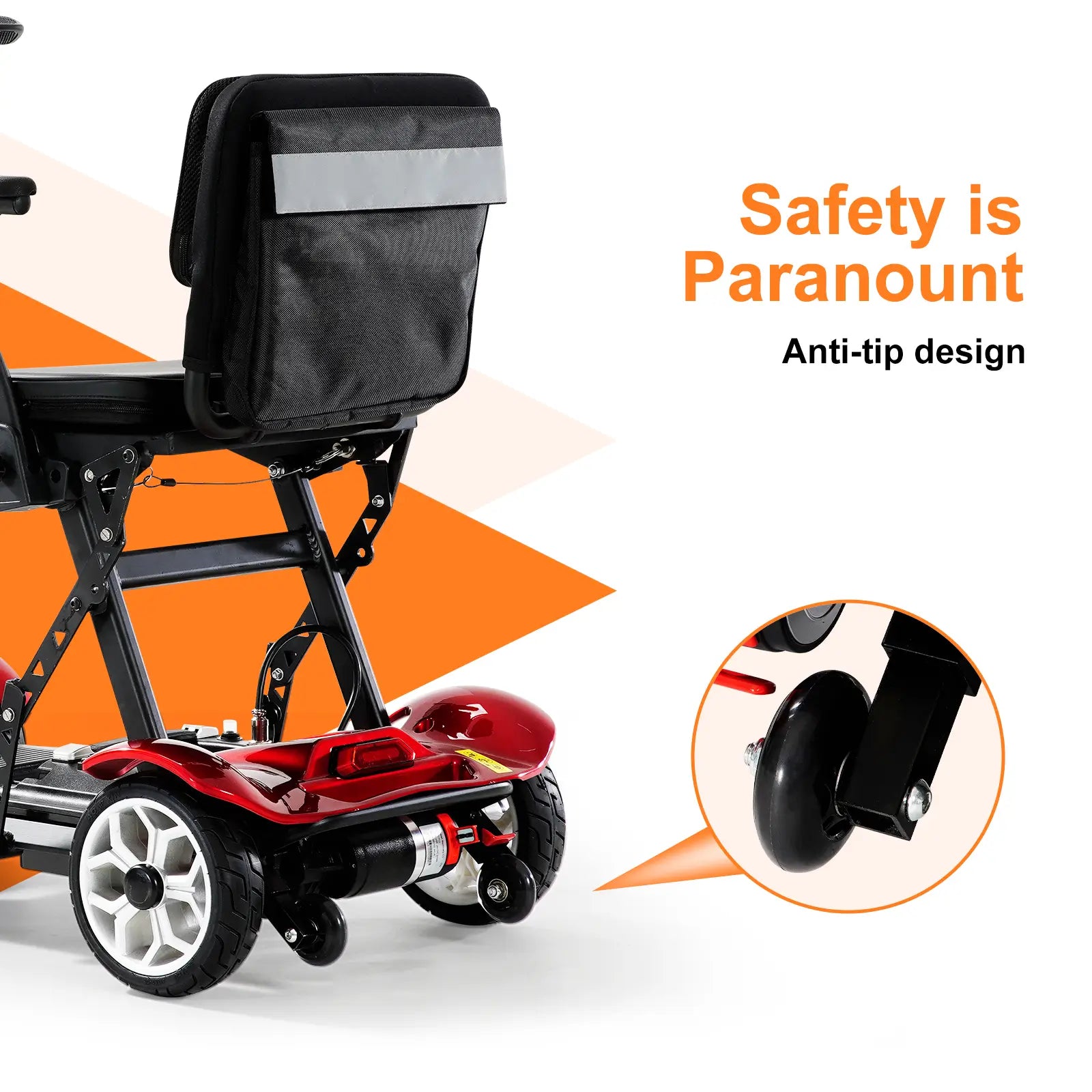 Foldable 4 Wheel Electric Mobility Scooter-Red-anti-tip design