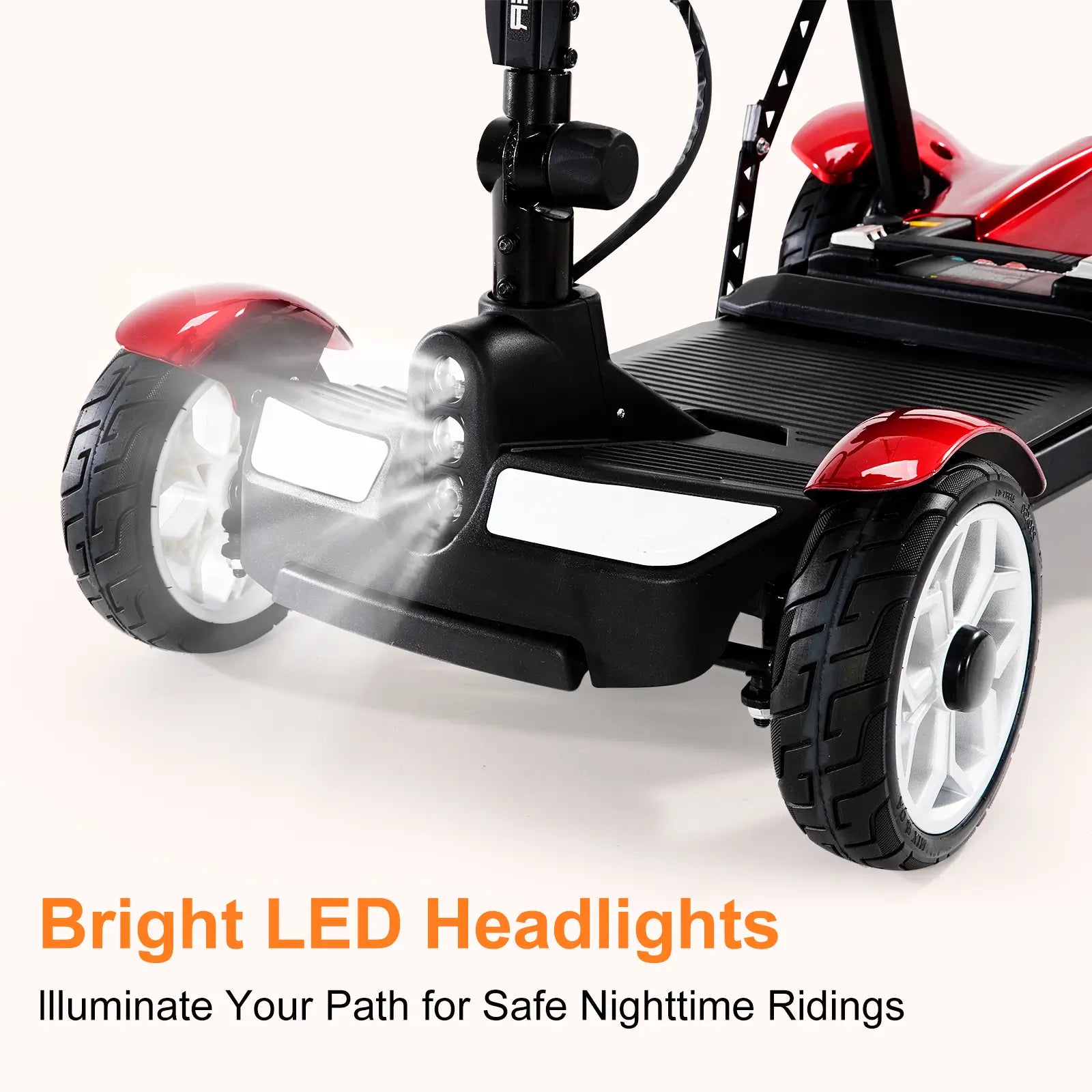 Foldable 4 Wheel Electric Mobility Scooter-Red-bright LED