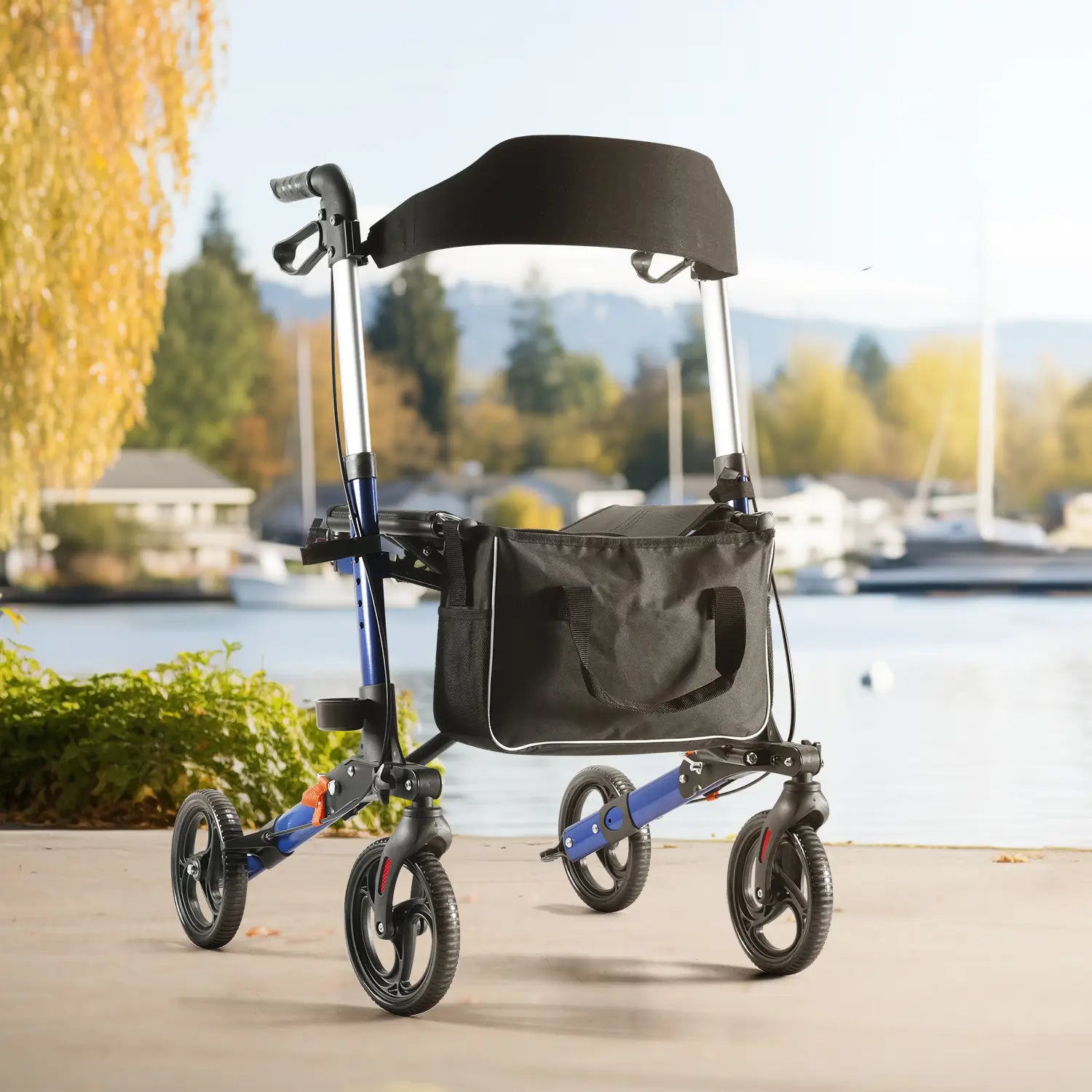 Folding Rolling Walker for Seniors with Seat Blue