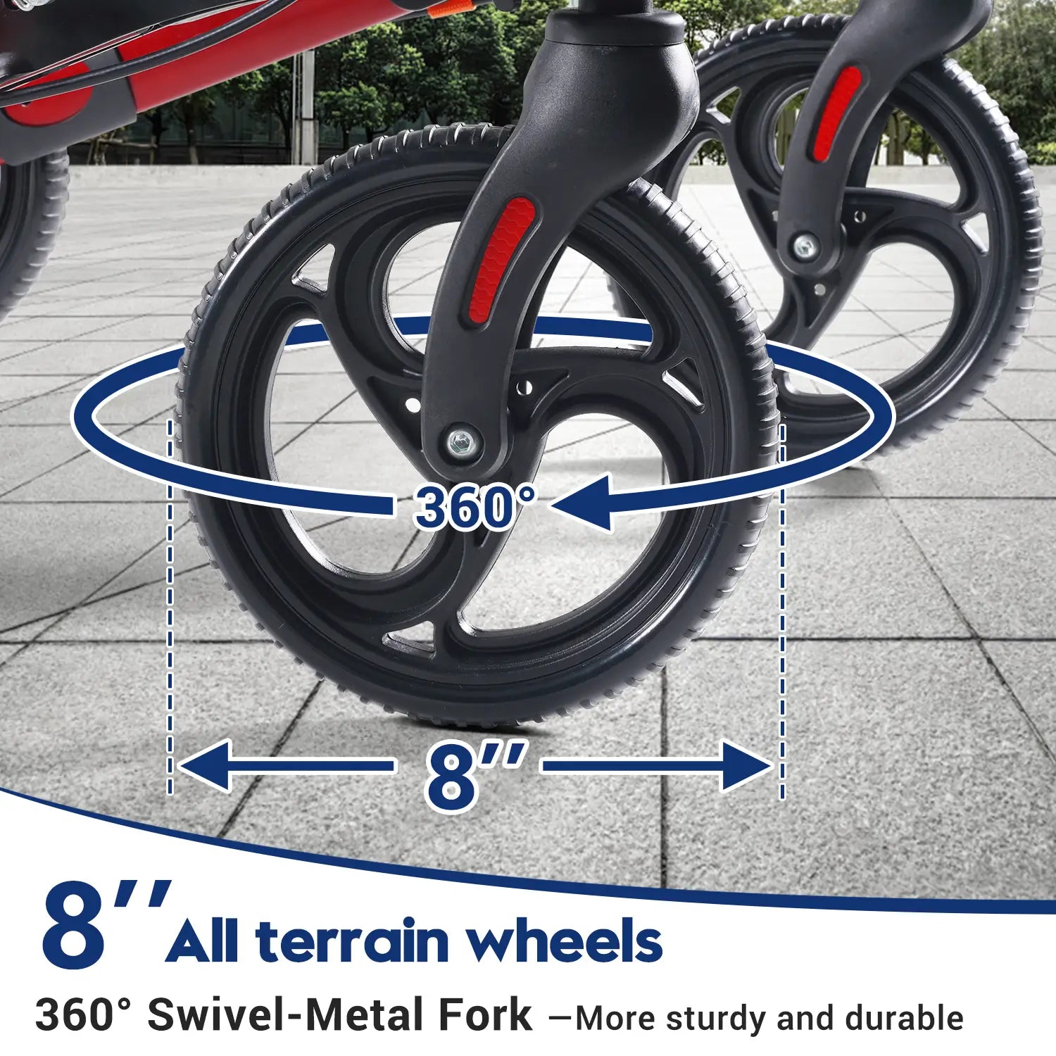 Folding Rolling Walker for Seniors with Seat Red 360° Swivel Wheels