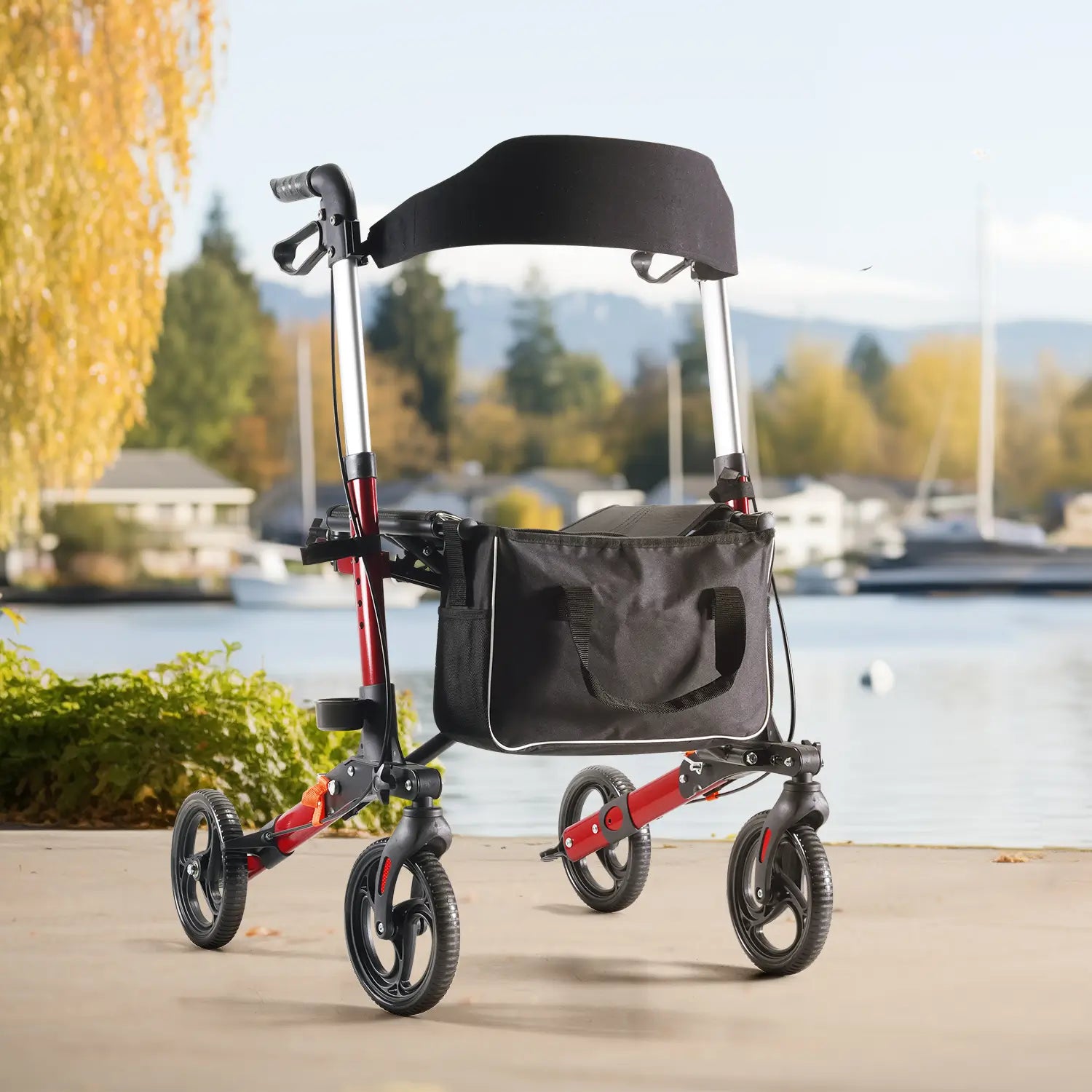 Folding Rolling Walker for Seniors with Seat Red