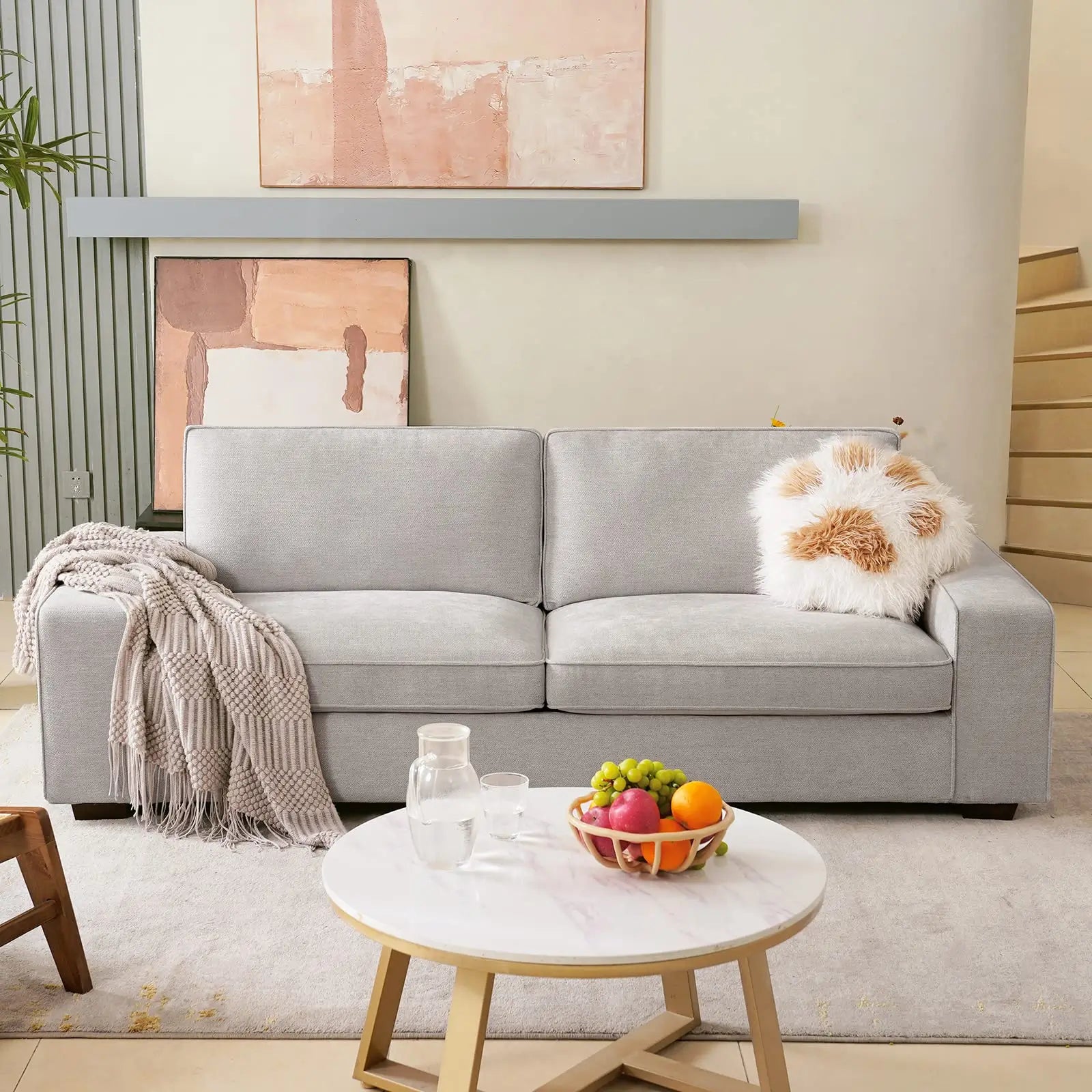 Modern Sofas Couches Solid Wood Frame#Color_Light Grey#Size_71.25 inches