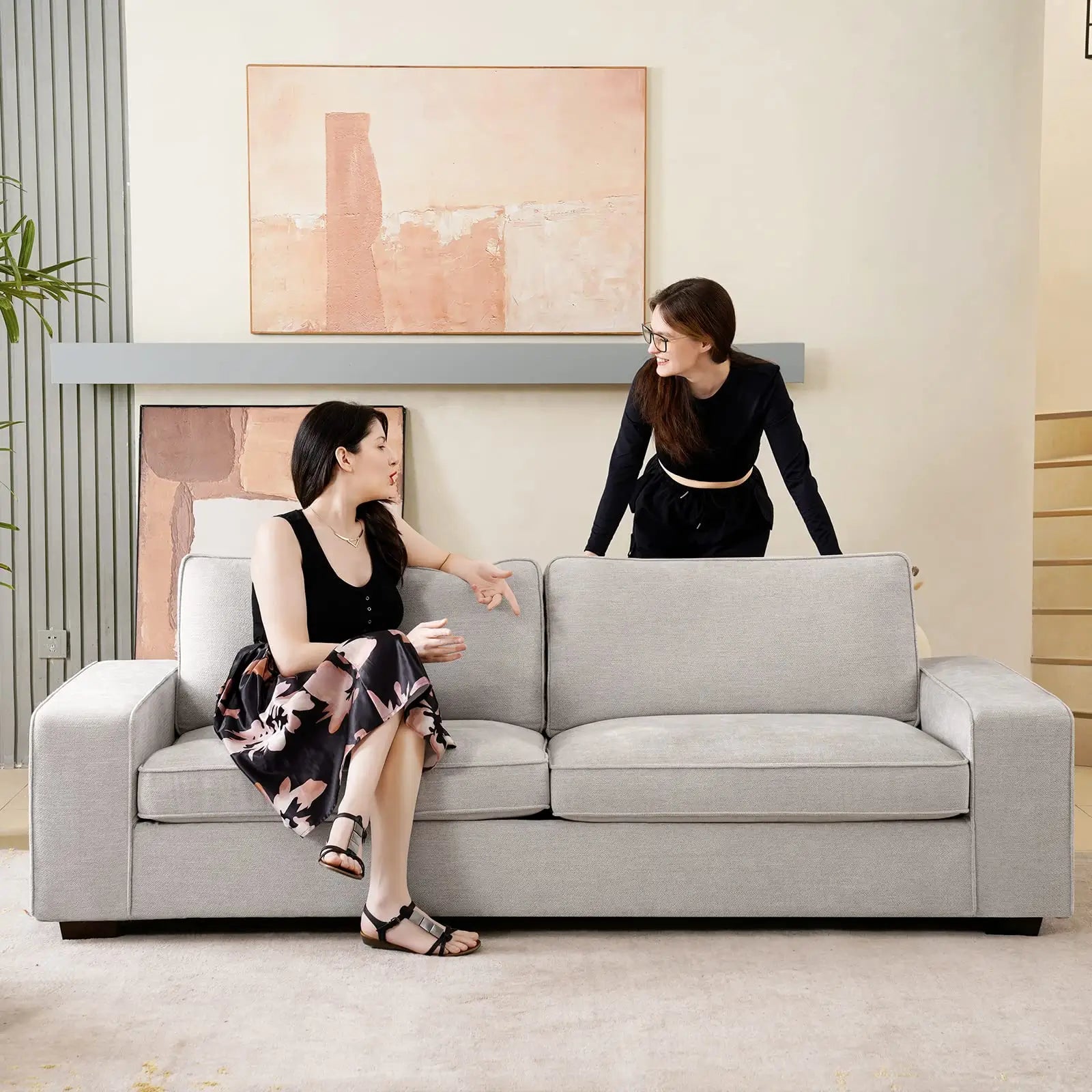 Modern Sofas Couches Solid Wood Frame#Color_Light Grey#Size_71.25 inches