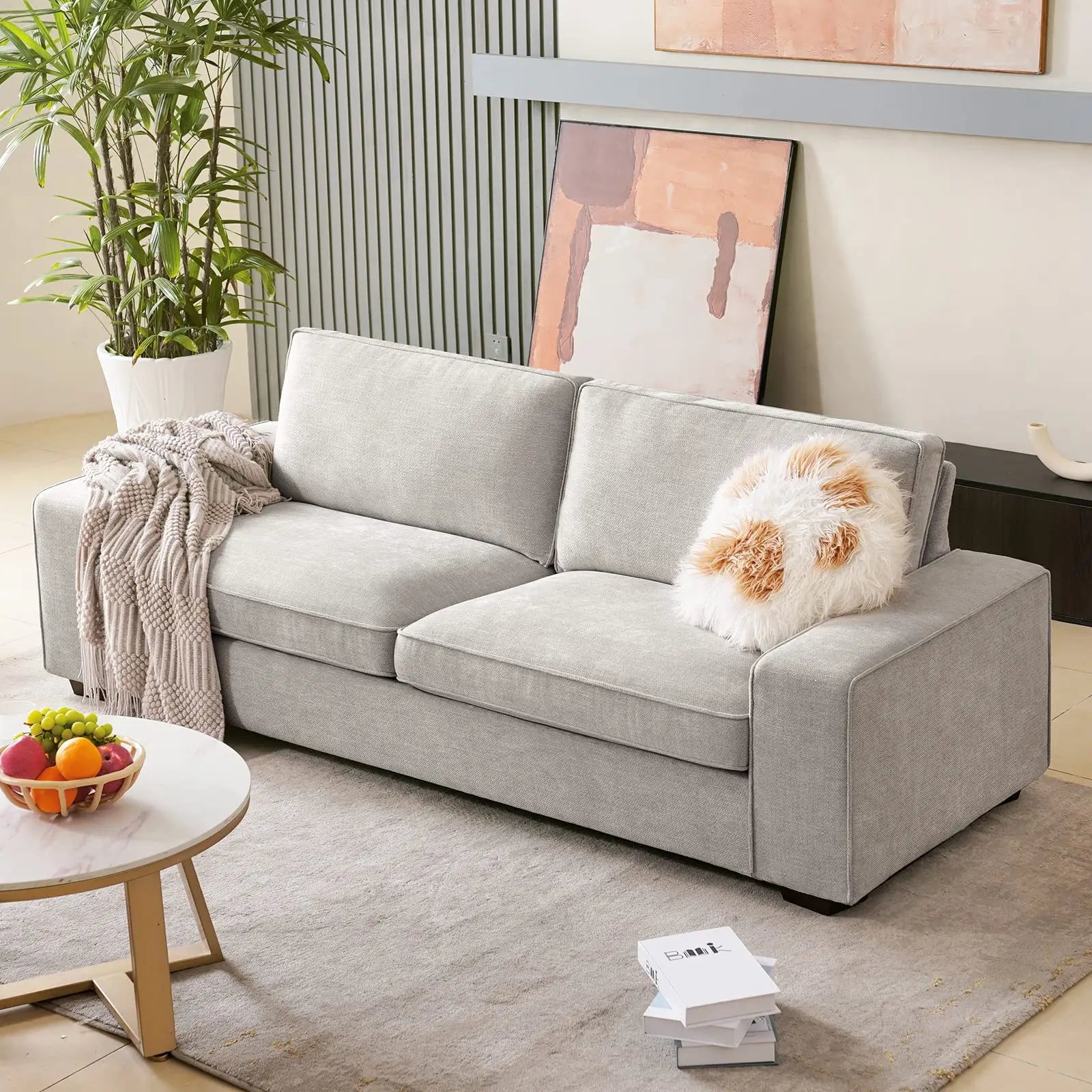 Modern Sofas Couches Solid Wood Frame#Color_Light Grey#Size_88.58 inches