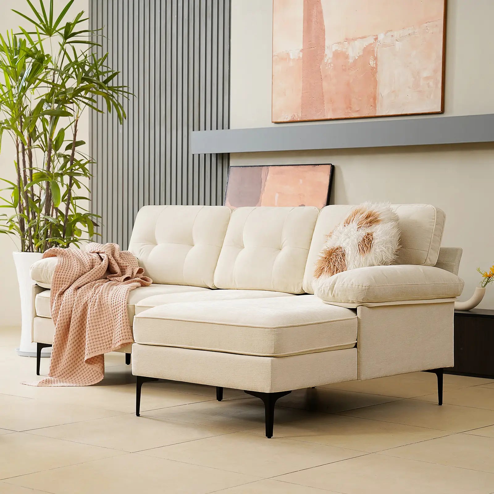 SOULOUT 82. 7Modern Chenille Sectional Sofa for Living Room Apartment and Small Space and Office#Color_Beige