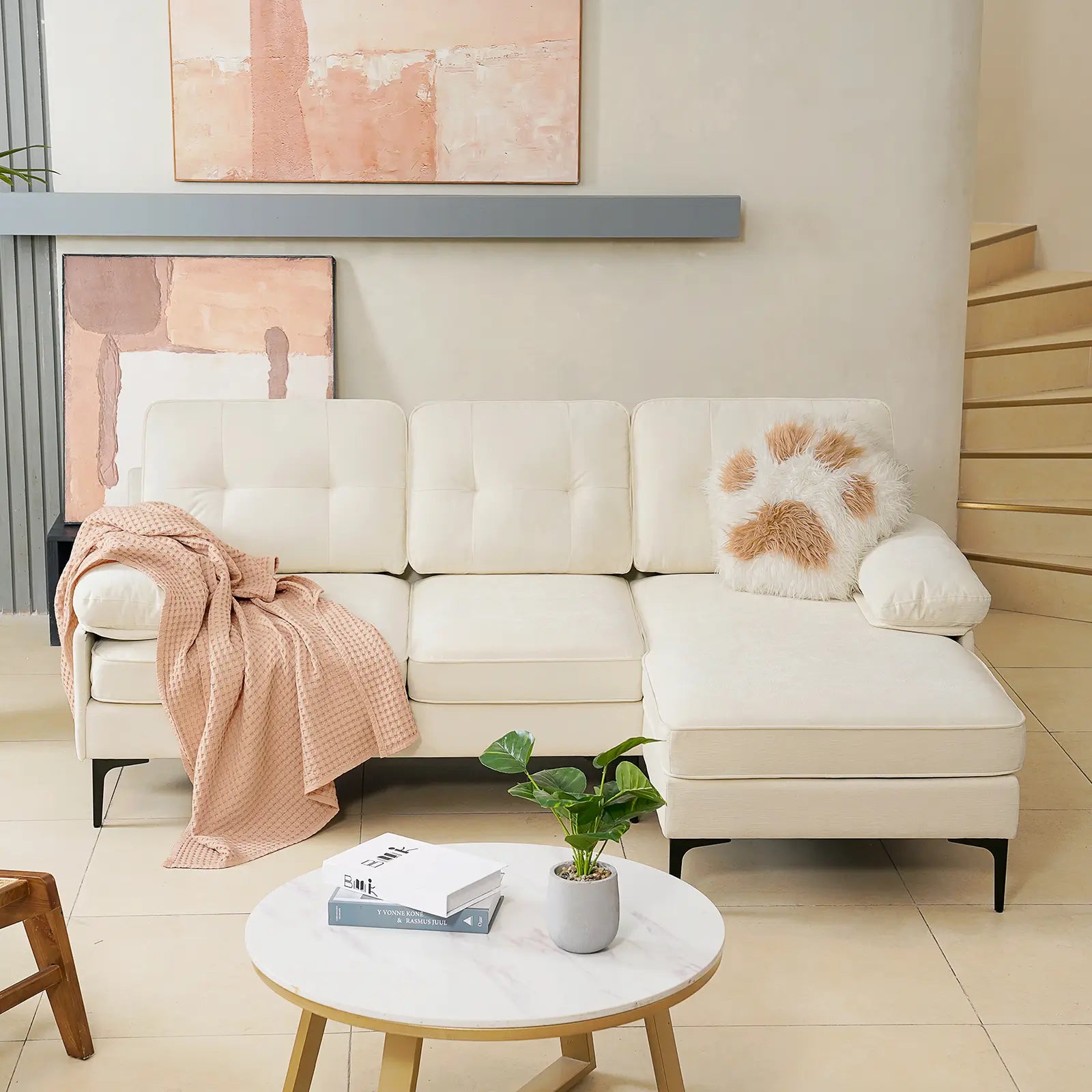 SOULOUT 82. 7Modern Chenille Sectional Sofa#Color_Beige