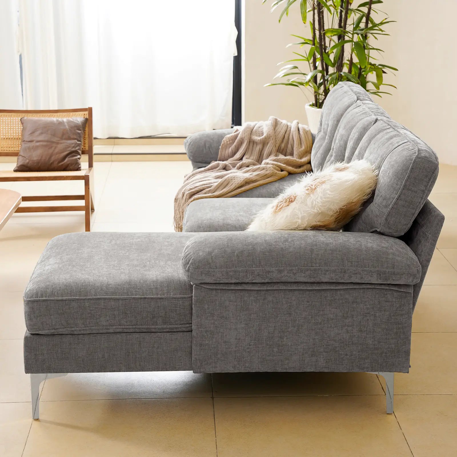 SOULOUT 82.7" Modern Chenille Sectional Sofa for Living Room Removable Cushions#Color_Grey