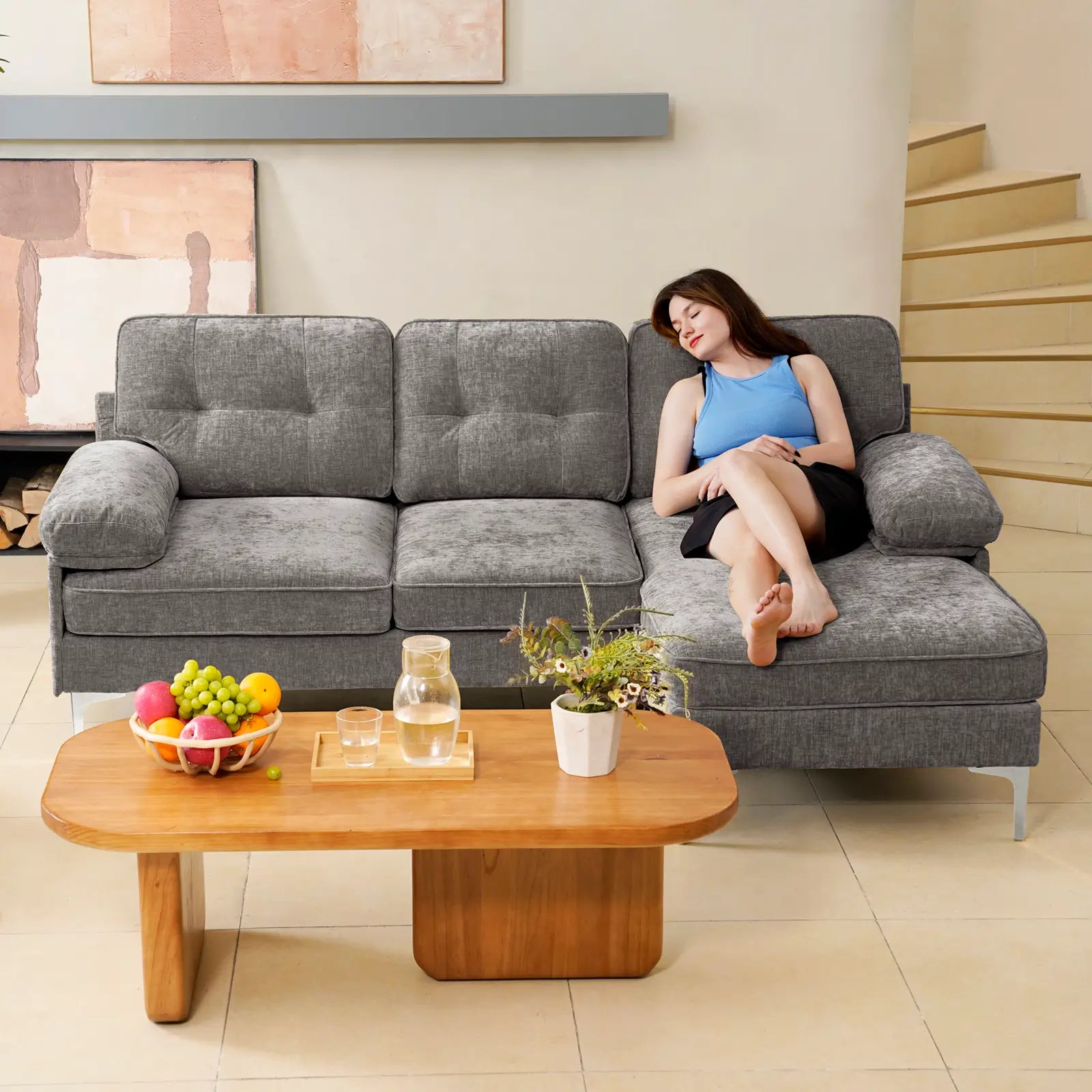 SOULOUT 82. 7Modern Chenille Sectional Sofa L Shape Sofa#Color_Grey
