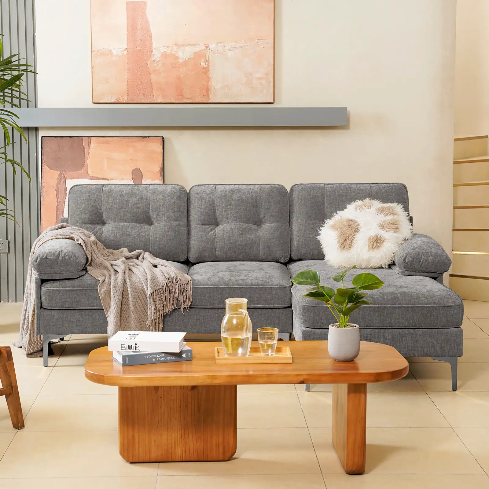 SOULOUT 82. 7Modern Chenille Sectional Sofa#Color_Grey