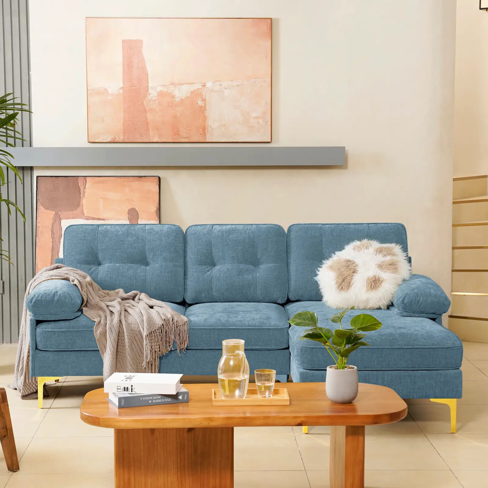 SOULOUT 82. 7Modern Chenille Sectional Sofa#Color_Light Blue