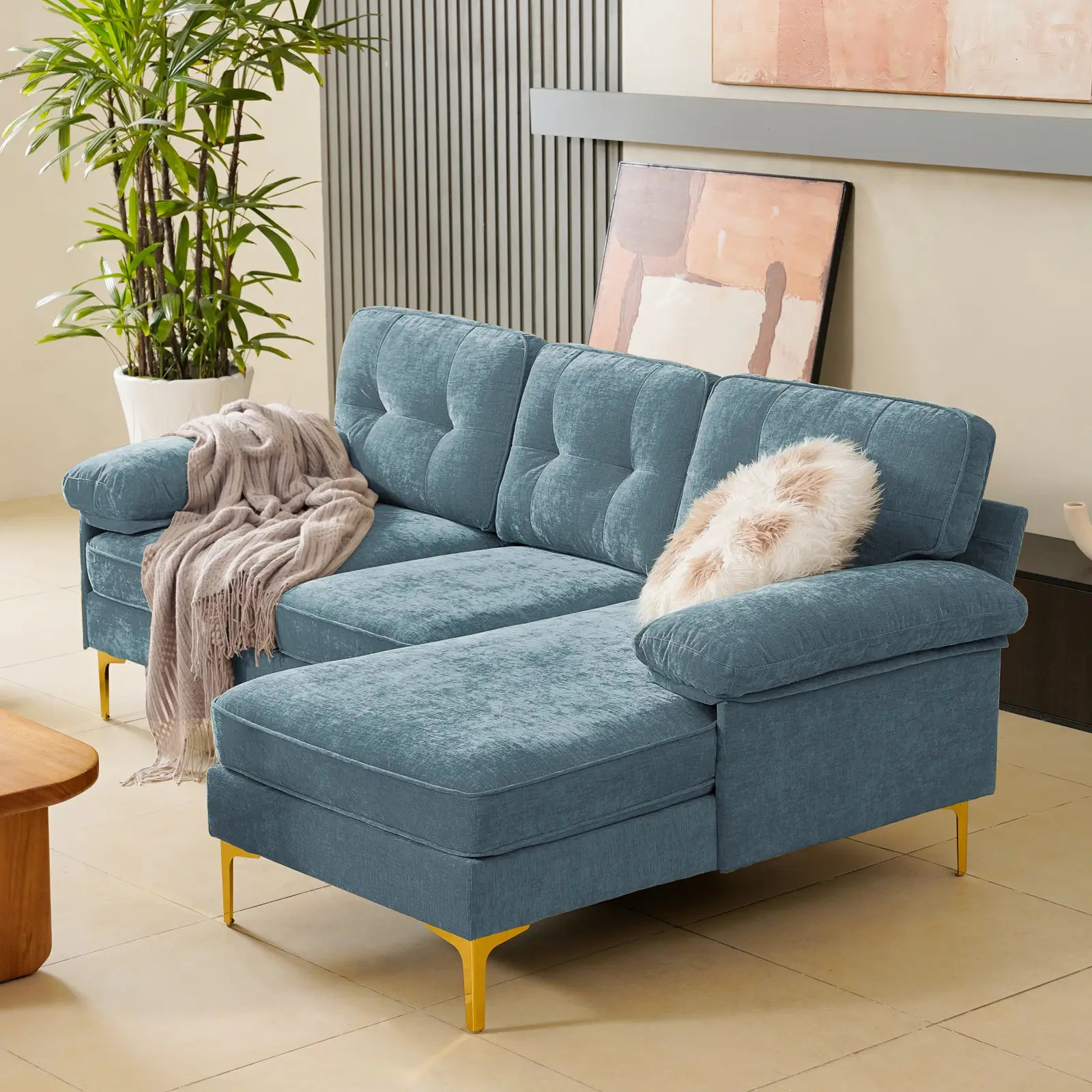 SOULOUT 82. 7Modern Chenille Sectional Sofa Side view#Color_Light Blue
