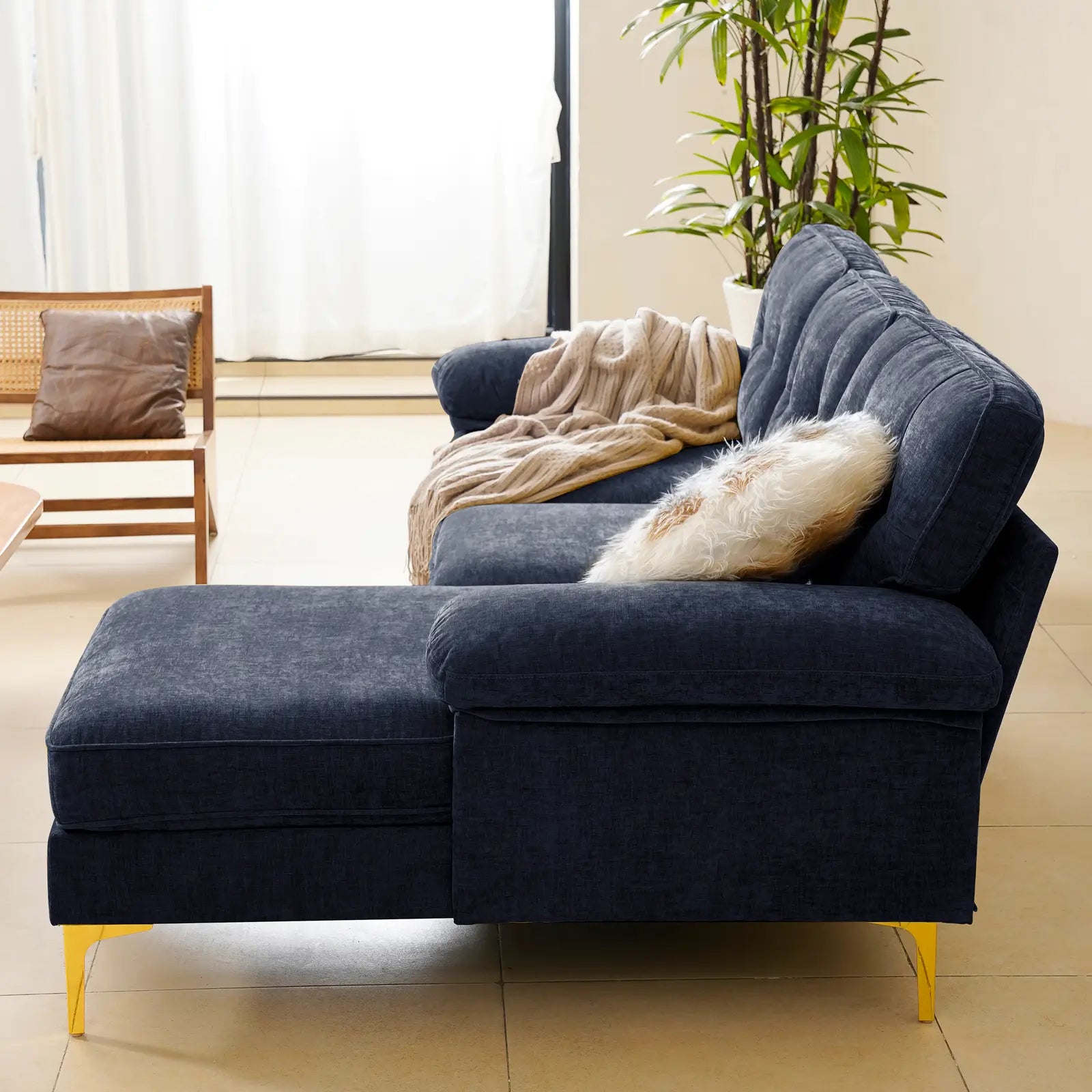 SOULOUT 82.7" Modern Chenille Sectional Sofa for Living Room RemovableCushions#Color_Navy Blue