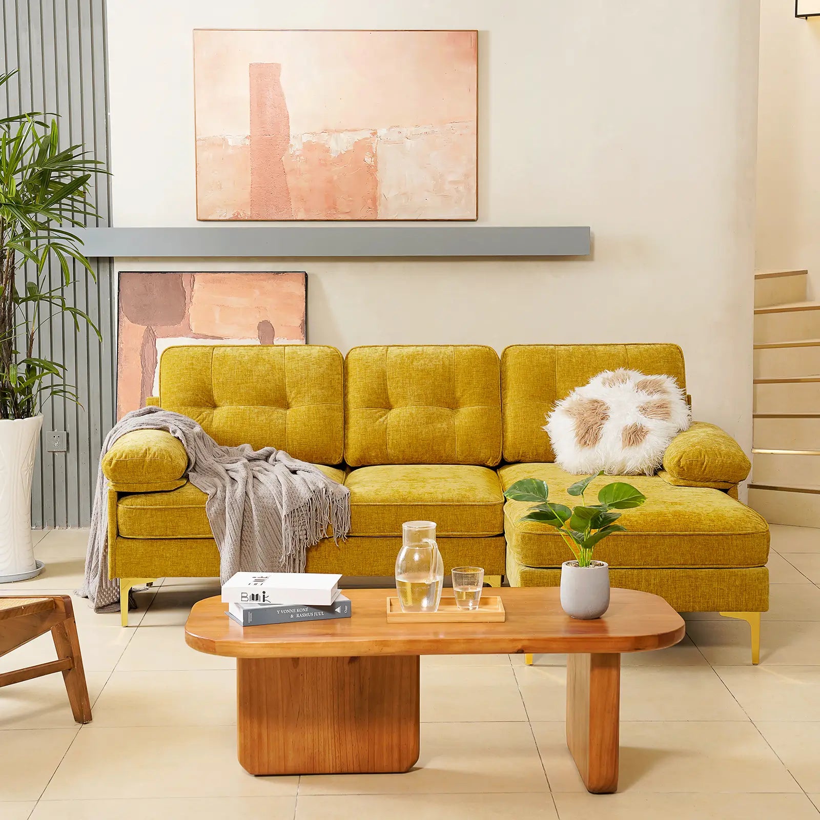 SOULOUT 82. 7Modern Chenille Sectional Sofa#Color_Golden