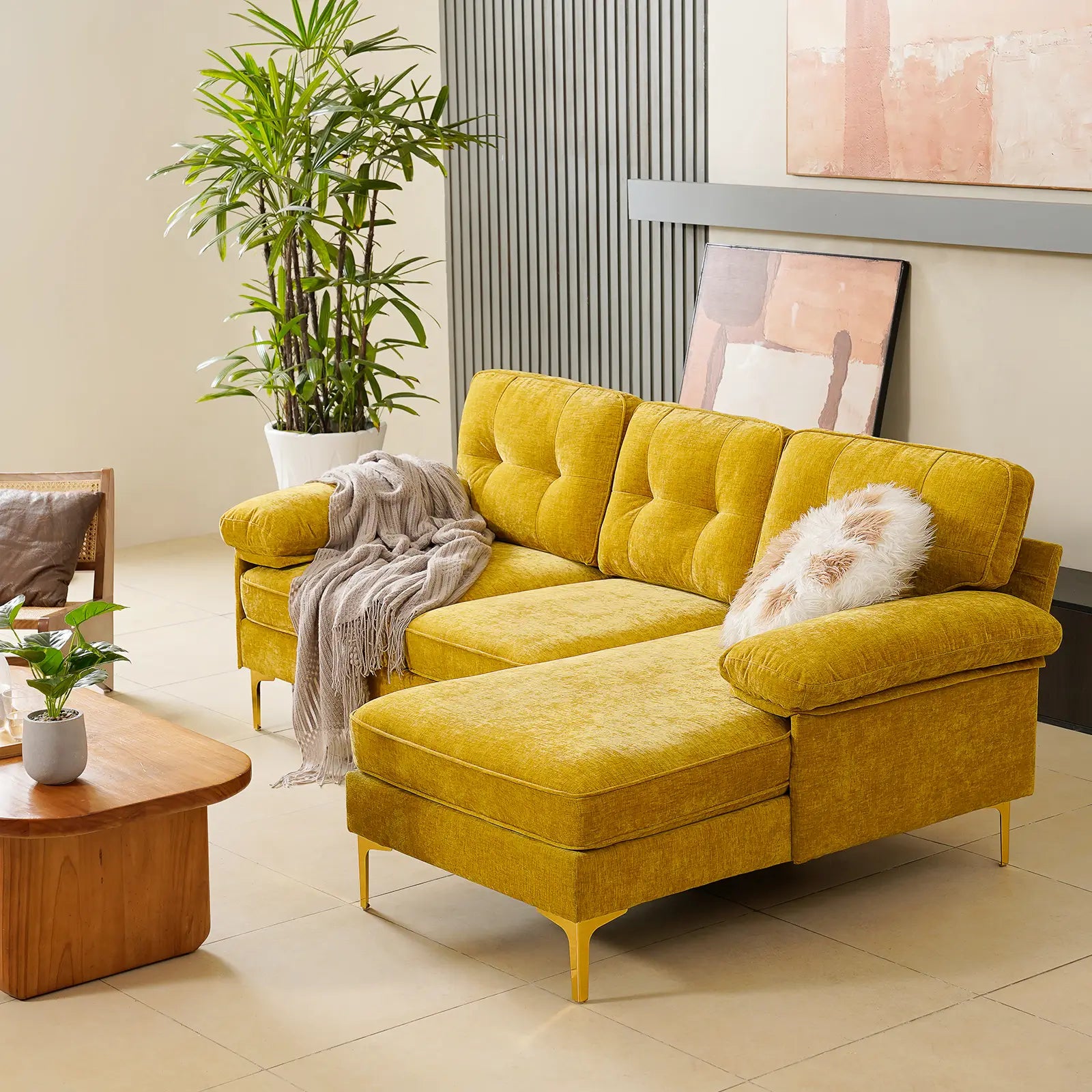 SOULOUT 82. 7Modern Chenille Sectional Sofa Side view#Color_Golden