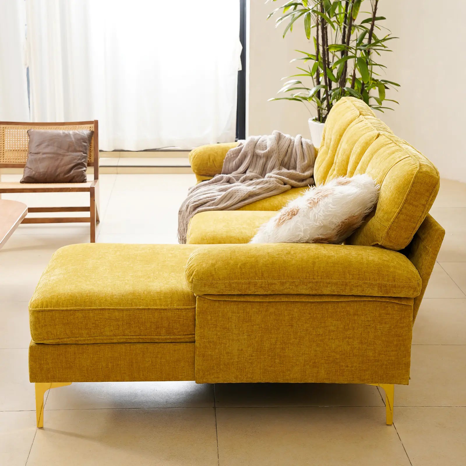 SOULOUT 82.7" Modern Chenille Sectional Sofa for Living Room RemovableCushions#Color_Golden