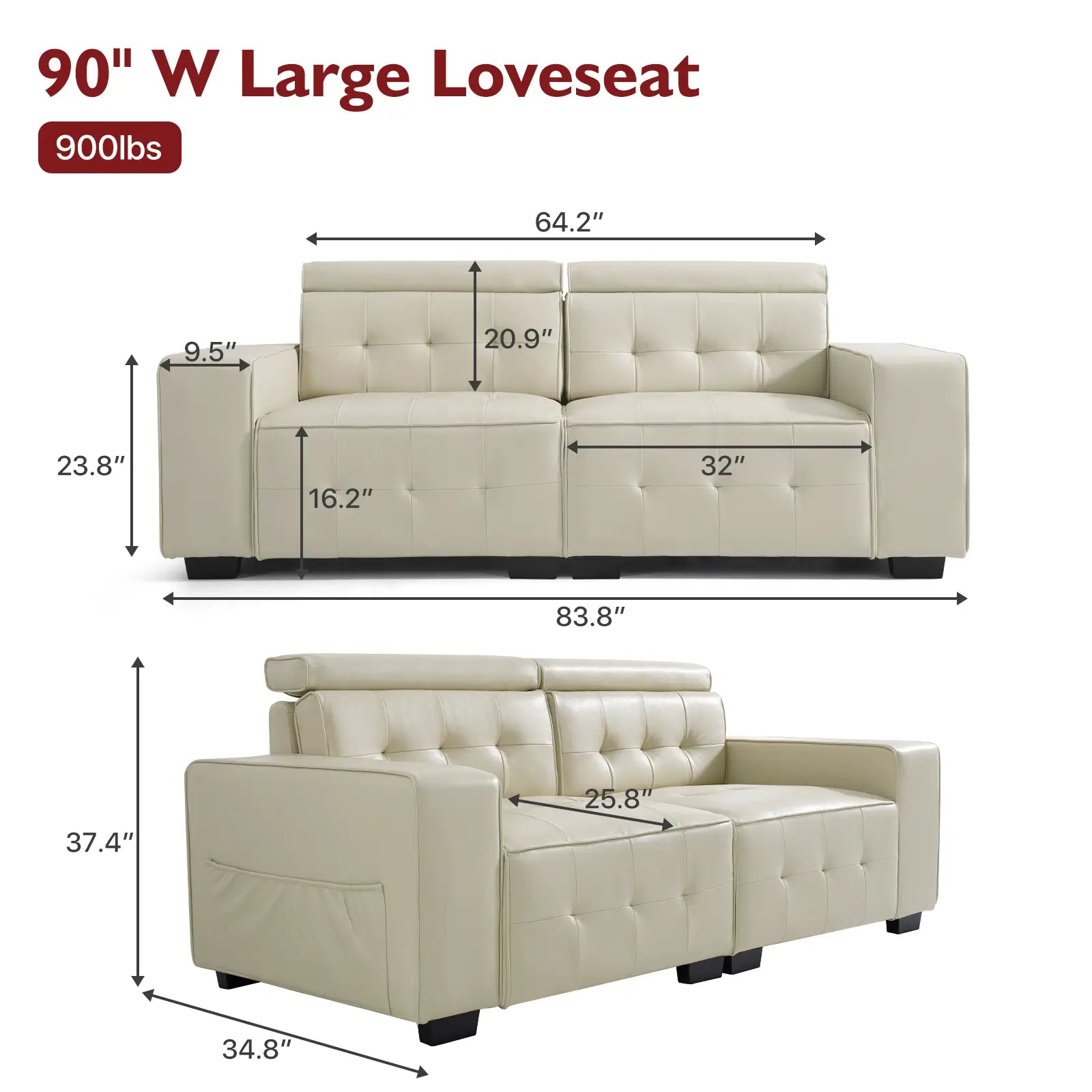 SOULOUT Modern PU Leather Recliner Sofa,With Adjustable Neck Pillow-Beige-Size#Color_Beige