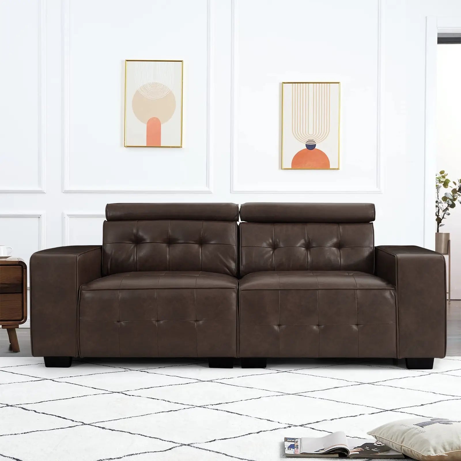 SOULOUT Modern PU Leather Recliner Sofa,With Adjustable Neck Pillow-Brown#Color_Brown