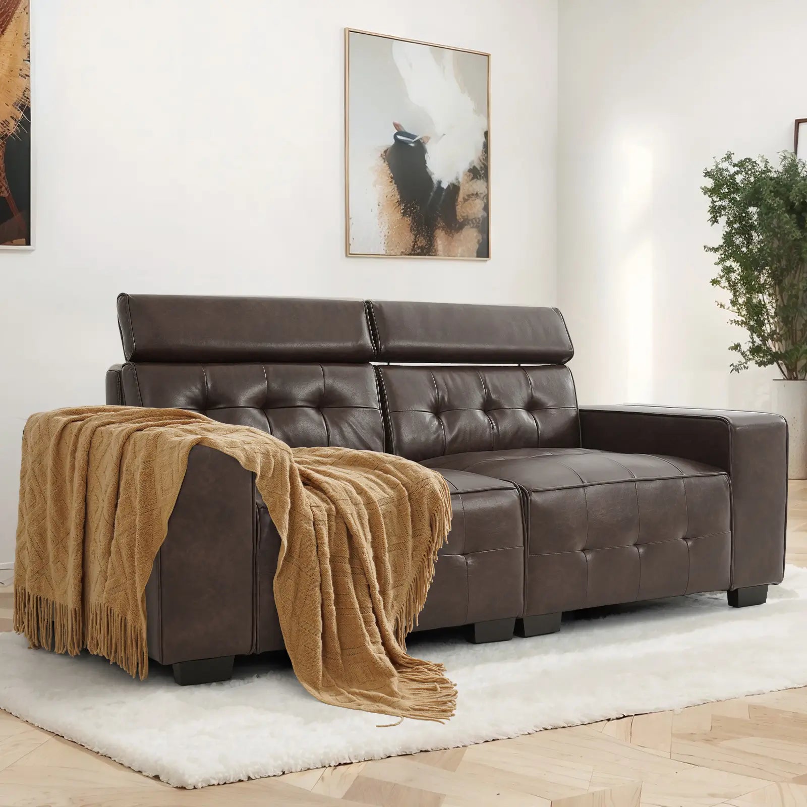SOULOUT Modern PU Leather Recliner Sofa,With Adjustable Neck Pillow-Brown#Color_Brown