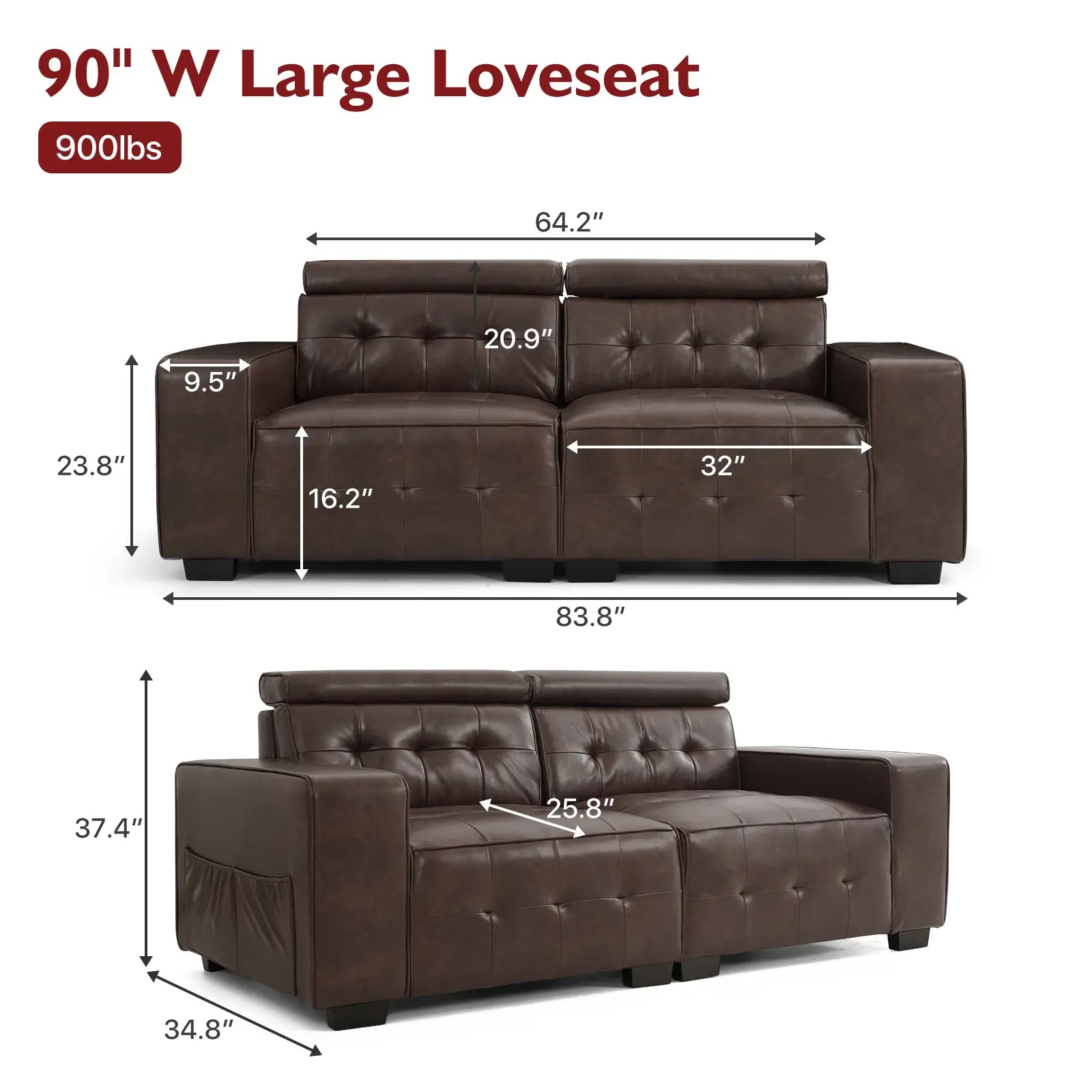 SOULOUT Modern PU Leather Recliner Sofa,With Adjustable Neck Pillow-Brown-Size#Color_Brown