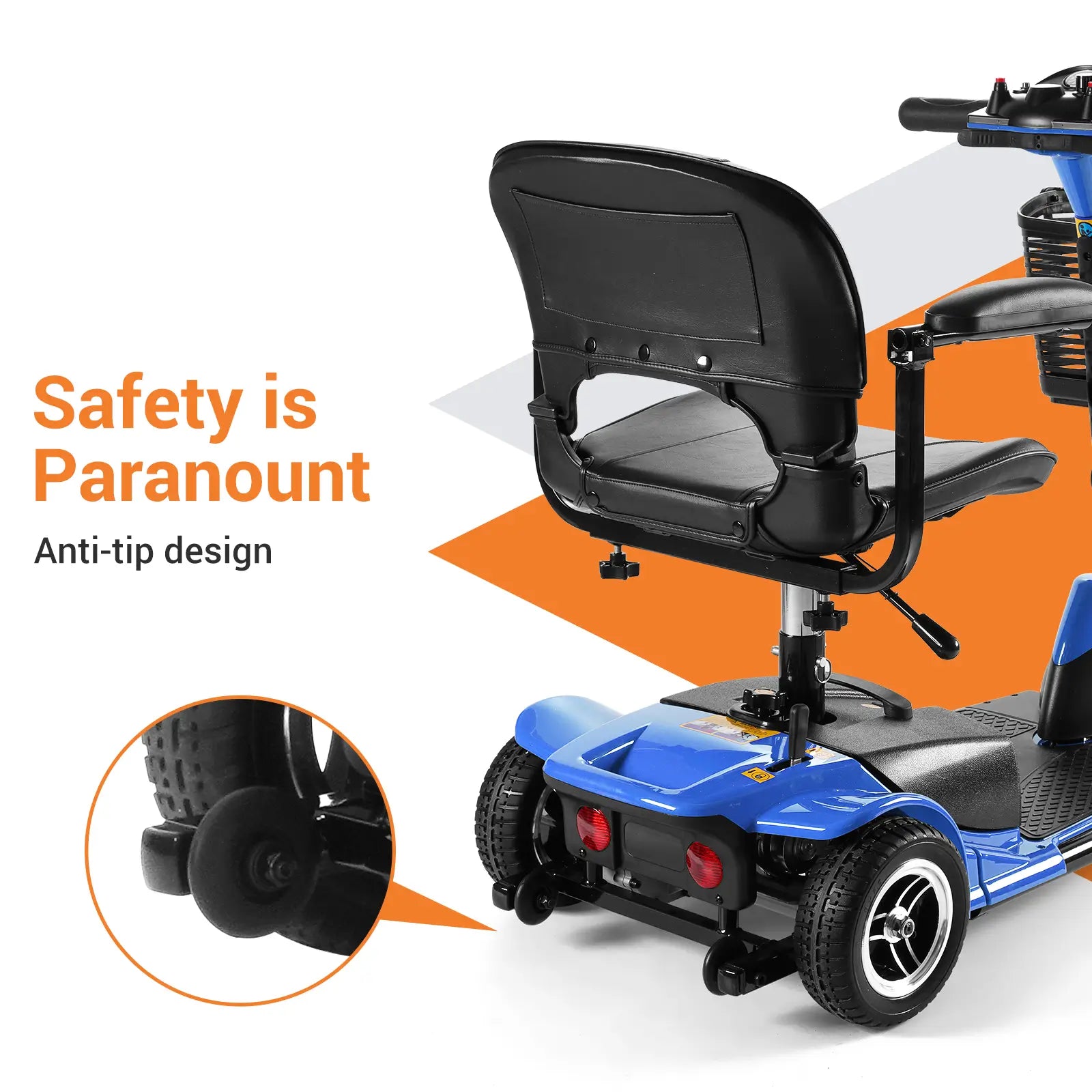 Soulout 3 Wheel Electric Mobility Scooter-Blue-anti-tip design#Color_Blue